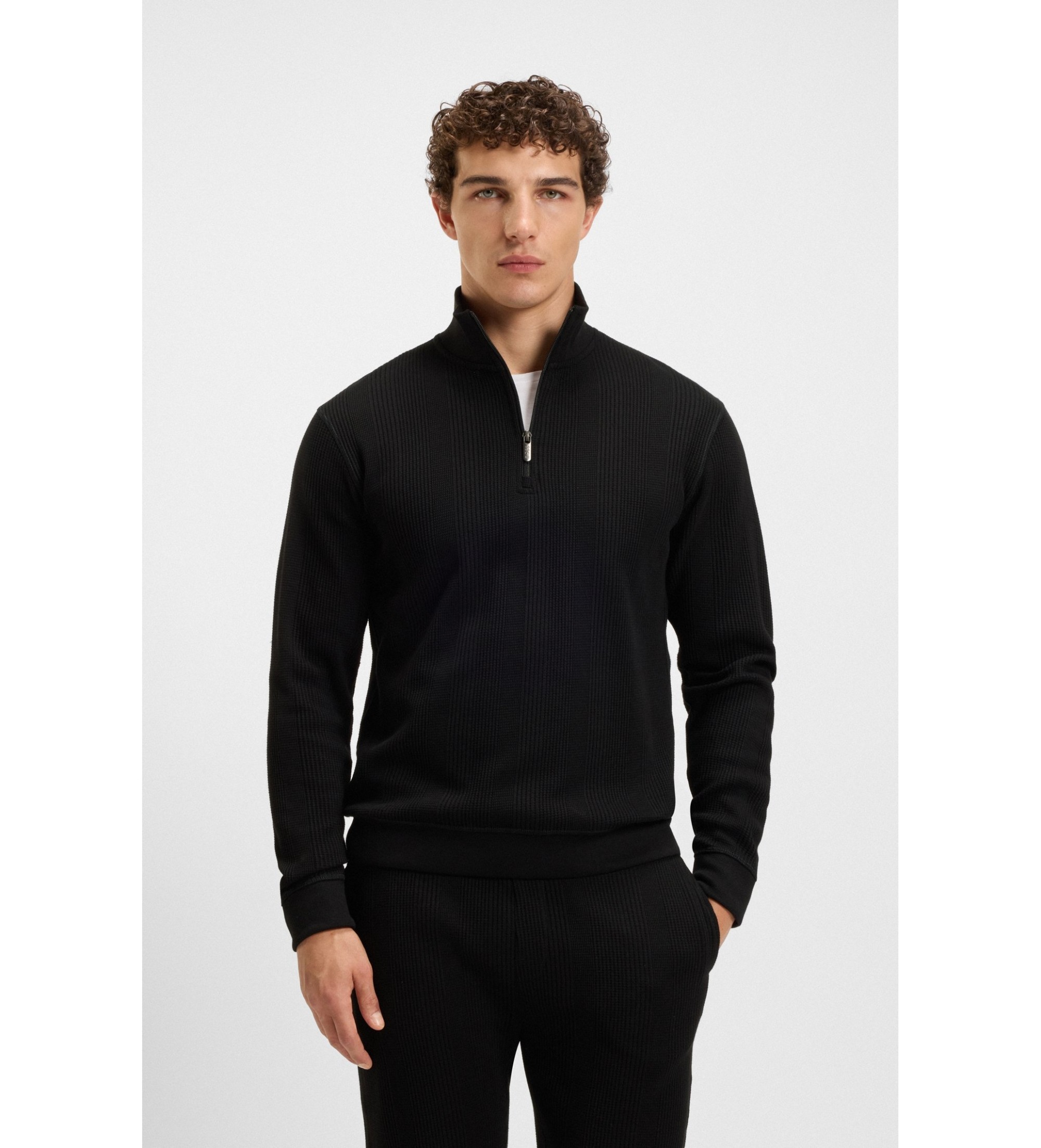 BOSS für Herren. 50545597 Sweatshirt Struktur schwarz (M), Lässig, Baumwolle