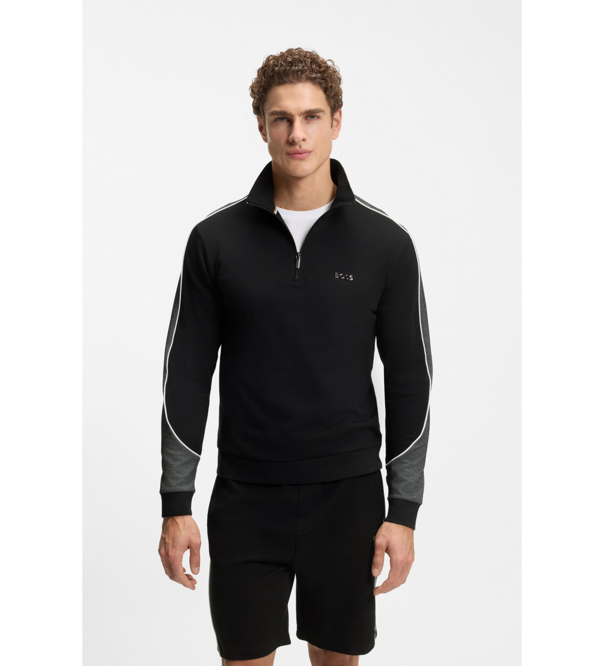 BOSS für Herren. 50554780 Sweatshirt mit Reißverschluss und kontrastierenden schwarzen Details (L), Lässig, Heimtextilien, Baumwolle