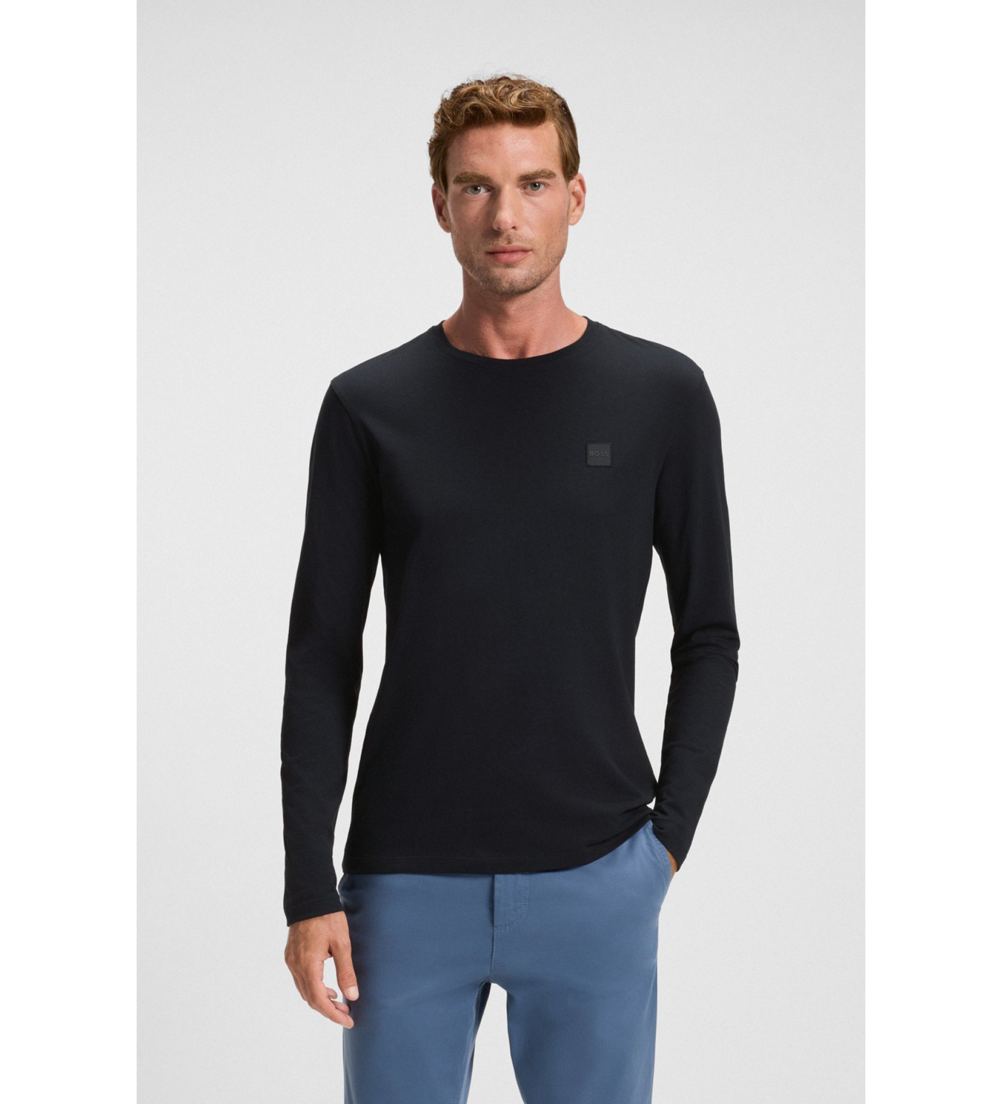 BOSS für Herren. 50512111 Tacks navy T-Shirt (XL), Lässig, Baumwolle, Langarm, Marine