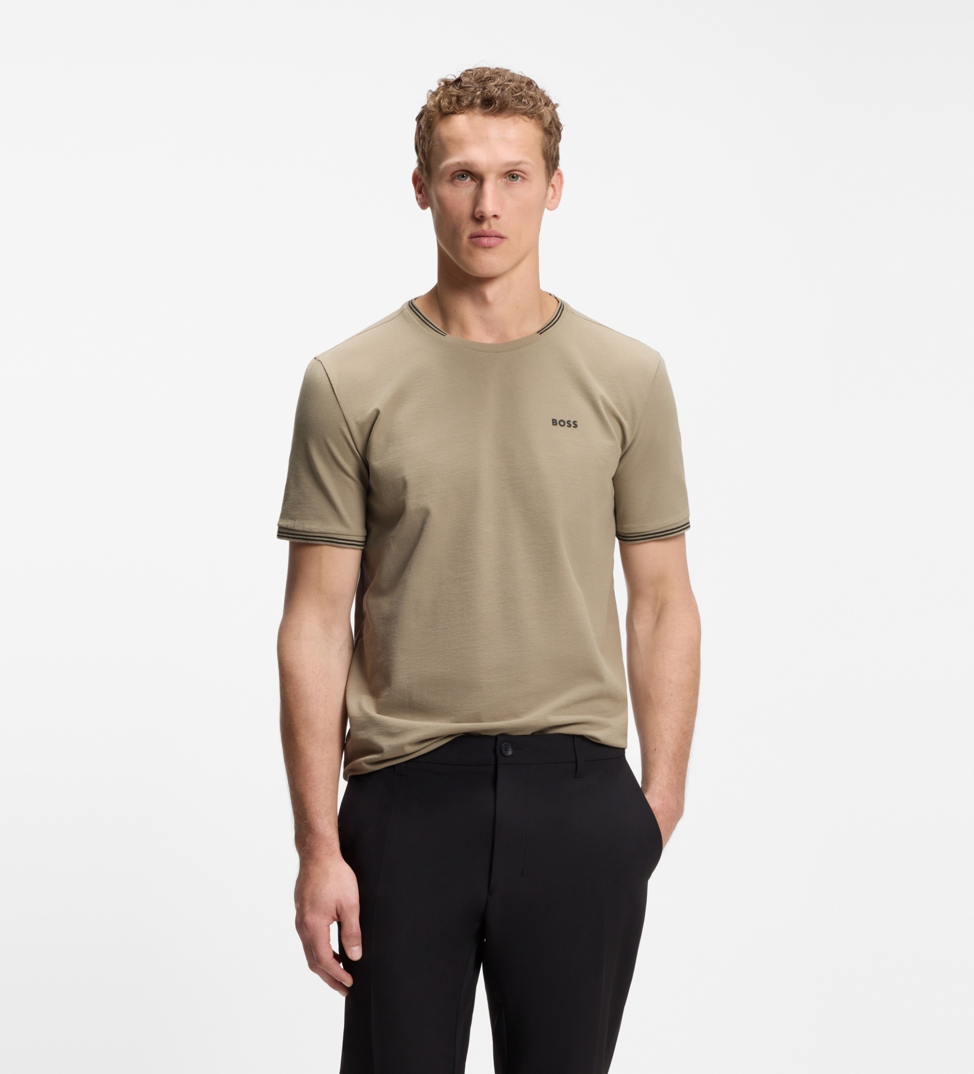 BOSSvoor mannen. 50521245 Taul T-shirt taupe (S), Casual, Katoen, Korte mouwen
