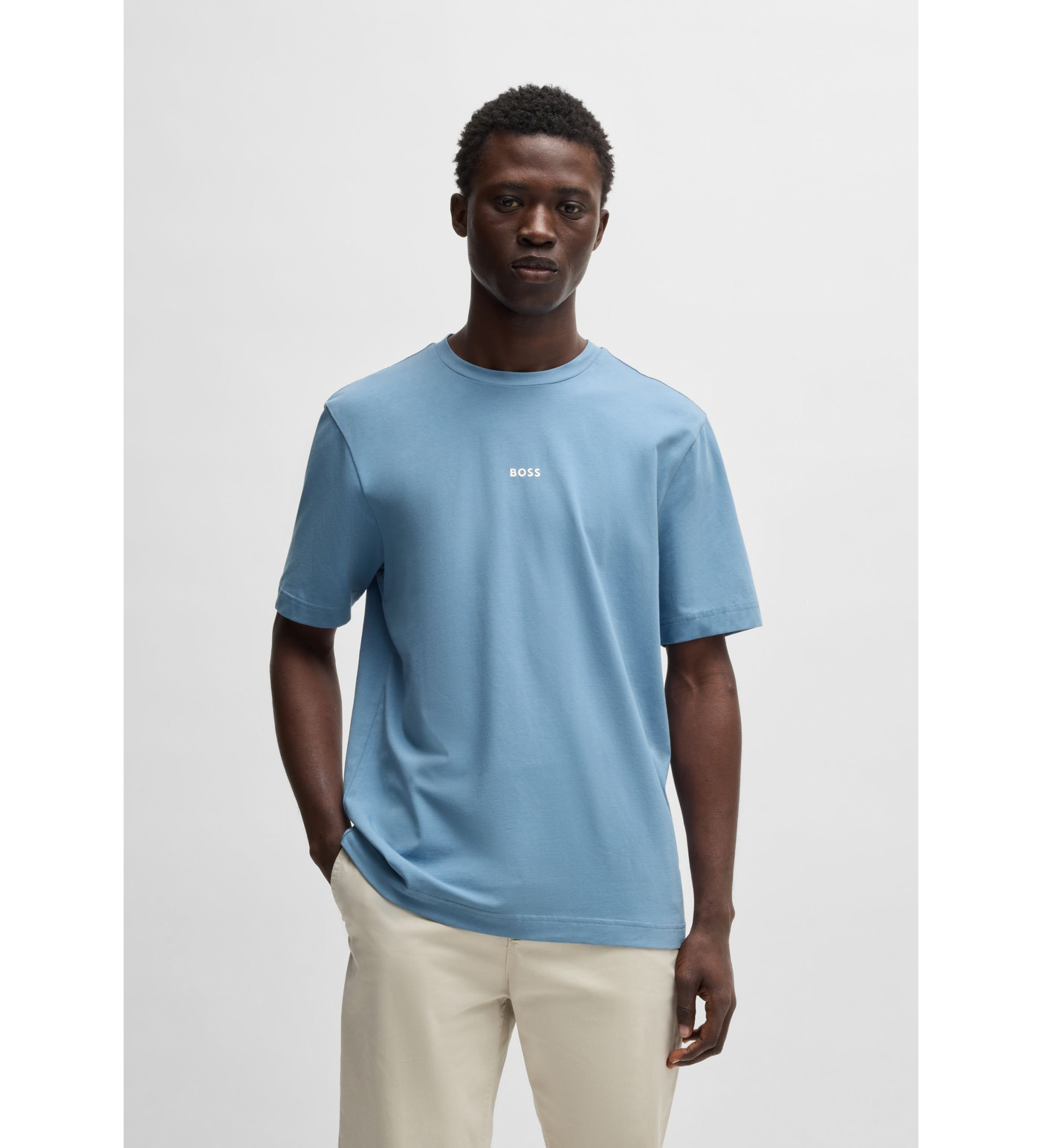 BOSSvoor mannen. 50473278 Blauw T-shirt (S), Casual, Katoen, Korte mouwen