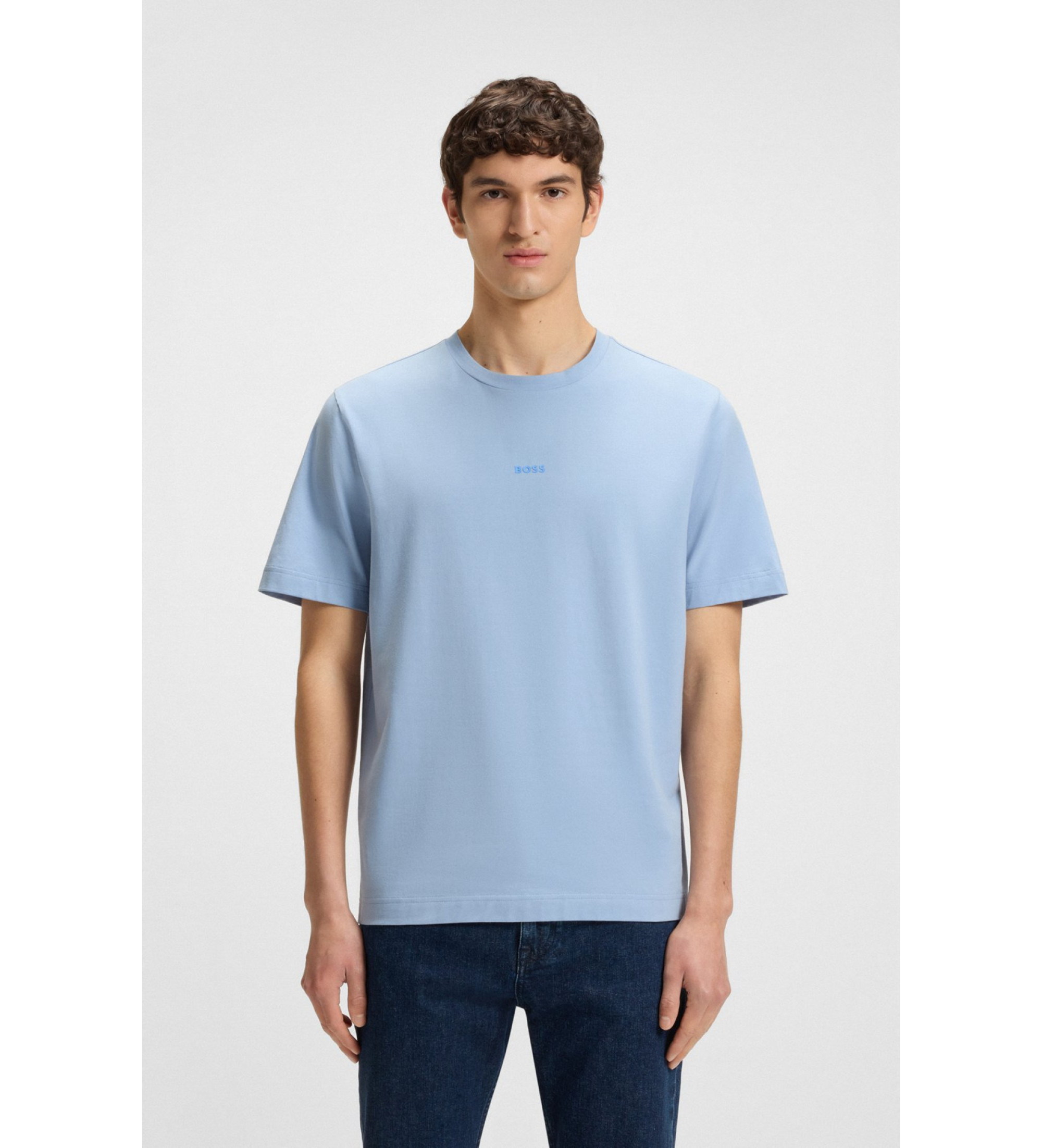 BOSSvoor mannen. 50473278 Blauw T-shirt (XL), Casual, Katoen, Korte mouwen
