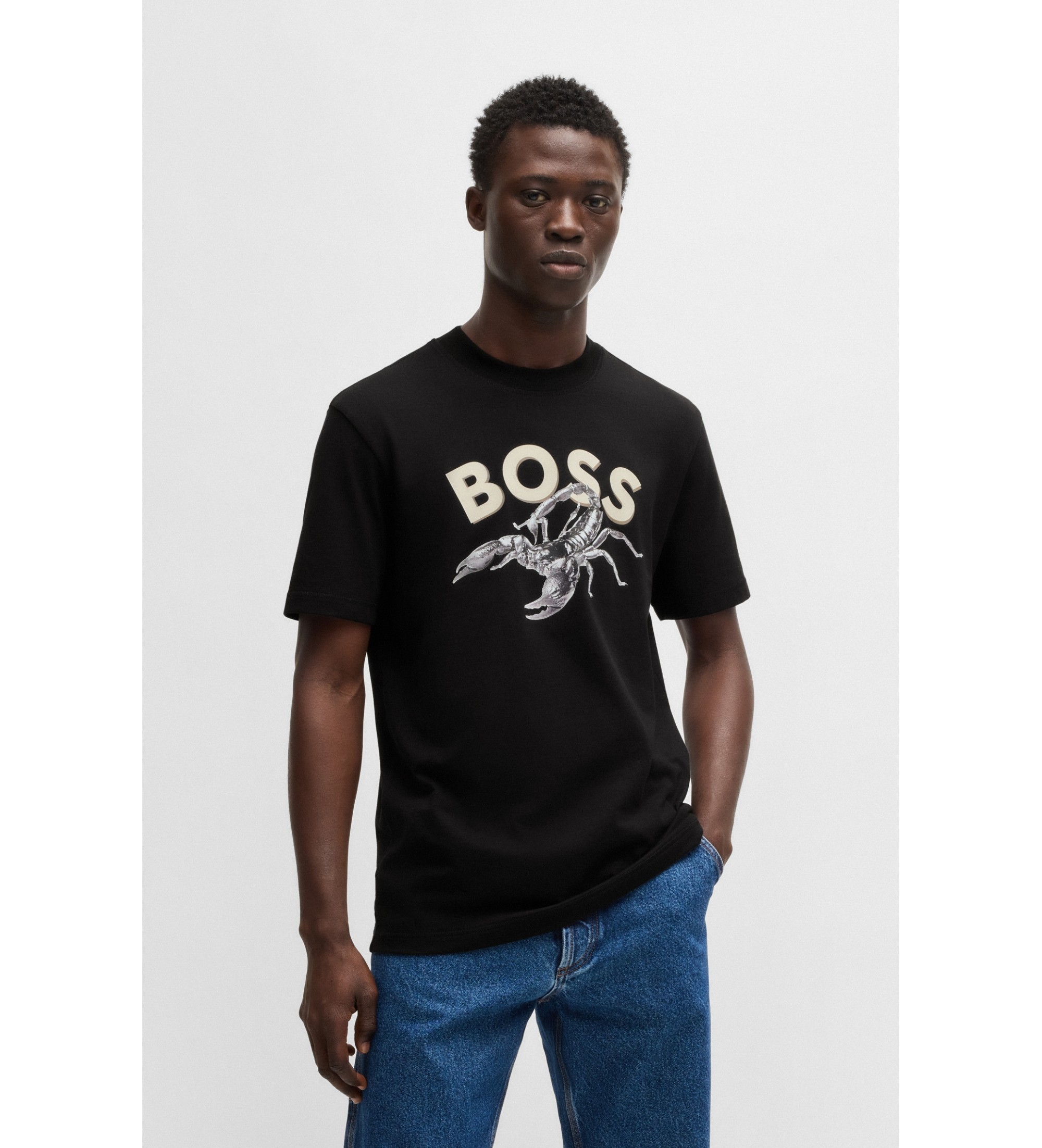 BOSSvoor mannen. 50539196 Bossfish T-shirt zwart (S), Casual, Katoen, Korte mouwen