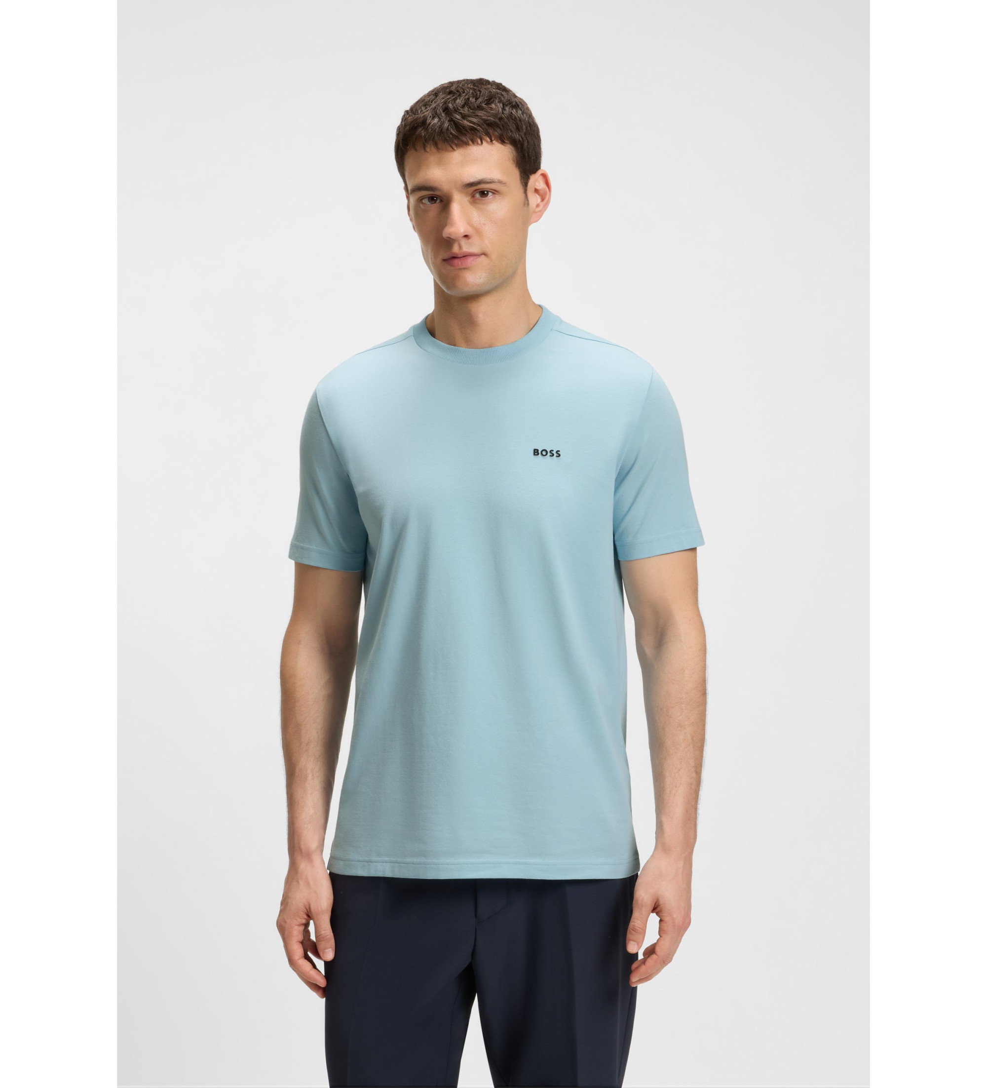 BOSSvoor mannen. 50506373 Contrastblauw T-shirt (L), Casual, Katoen, Korte mouwen
