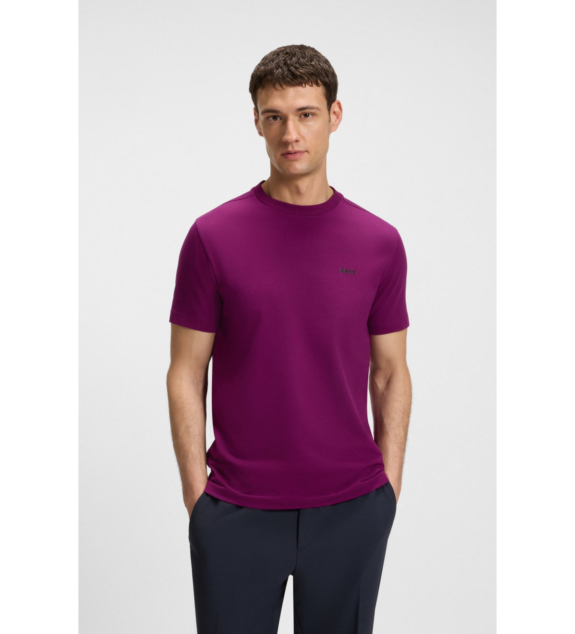 BOSSvoor mannen. 50506373 Lila mini t-shirt met logo (S), Casual, Katoen, Korte mouwen