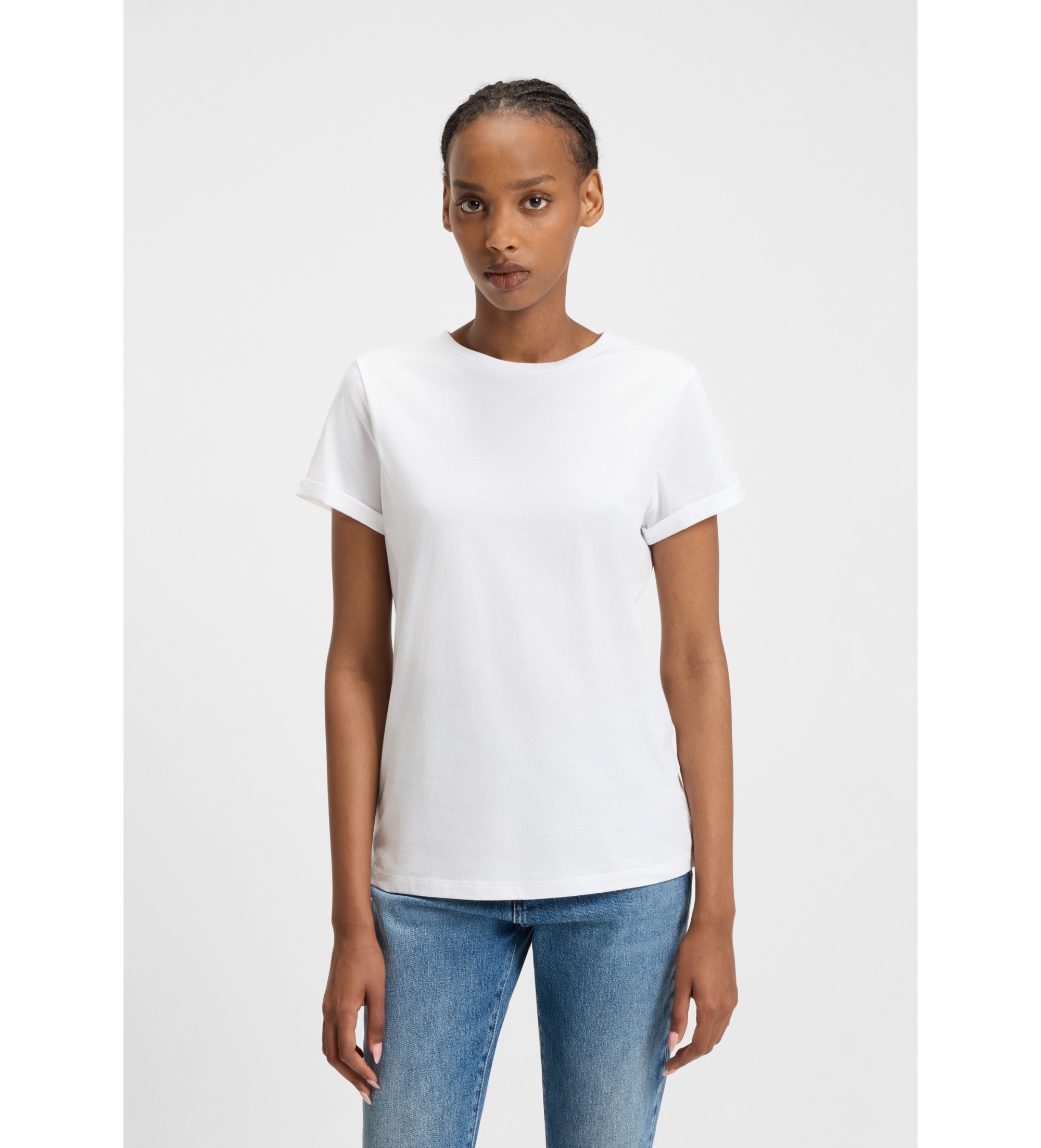 HUGO für Damen. 50417212 Einfarbiges T-shirt weiß (L), Lässig, Baumwolle, Kurzarm
