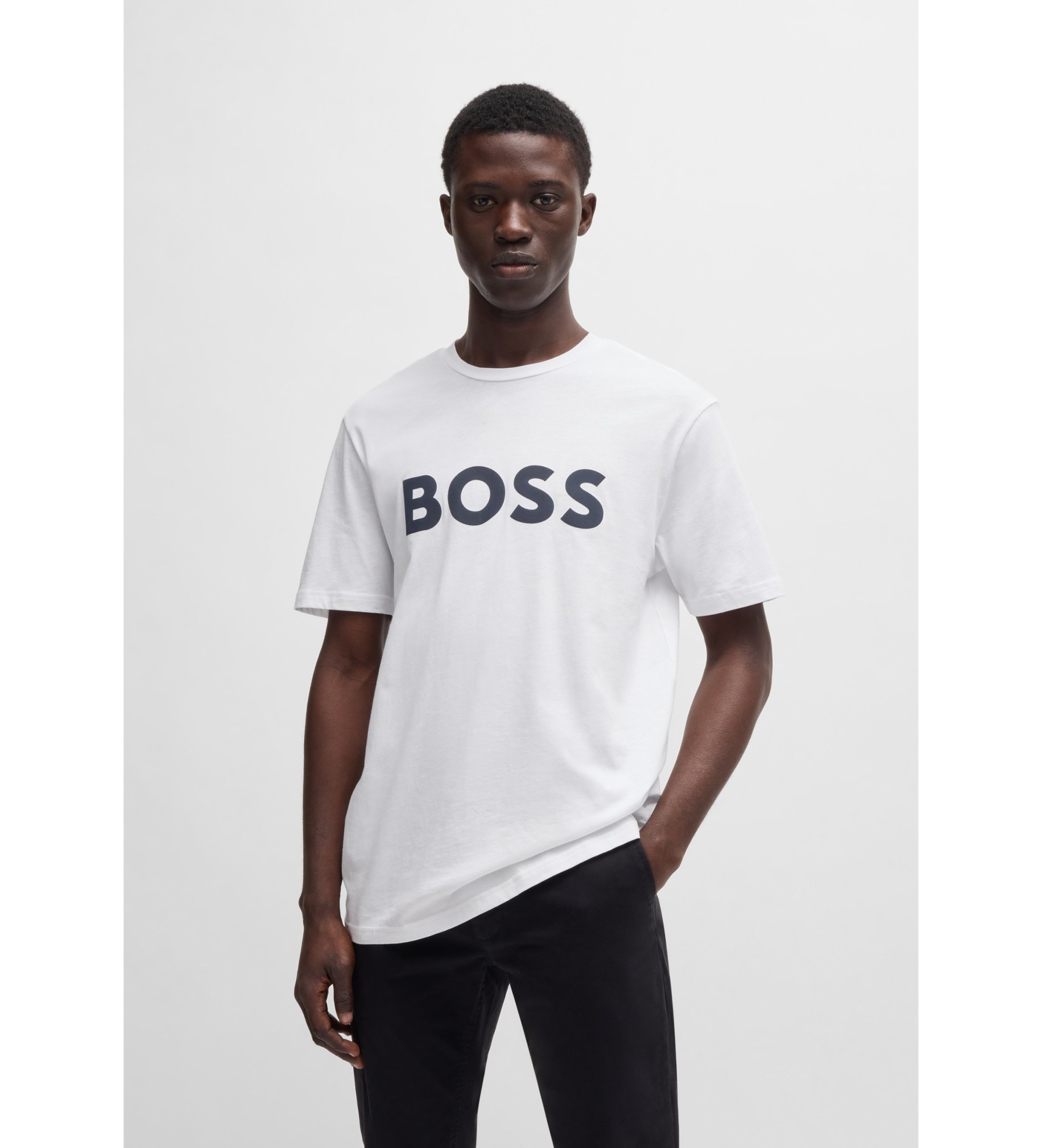 BOSS für Herren. 50481923 Weißes Logo-T-Shirt (XS), Lässig, Baumwolle, Kurzarm