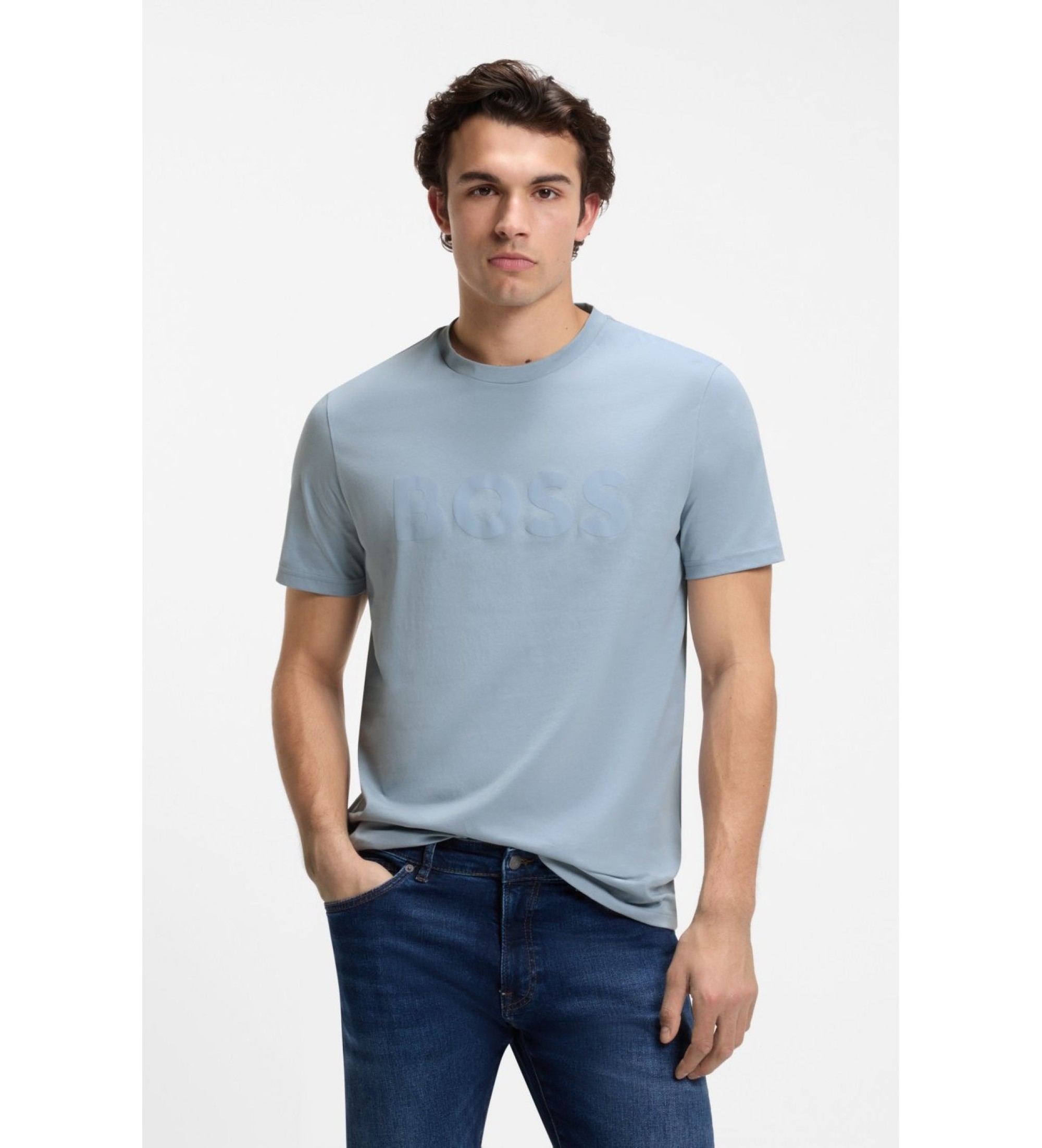 BOSS für Herren. 50481923 Hellblaues Logo-T-Shirt (3XL), Lässig, Baumwolle, Kurzarm