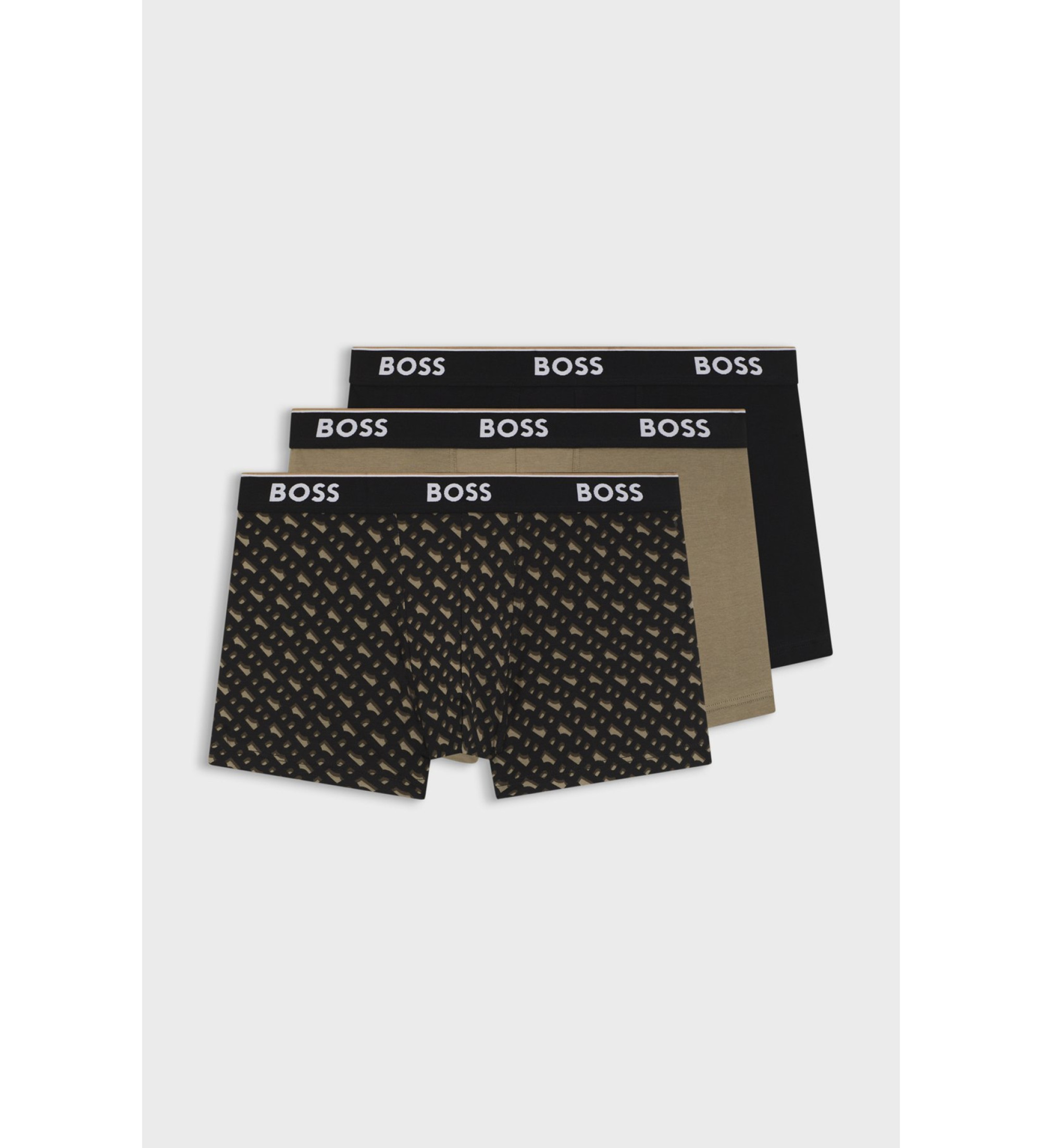 BOSS für Herren. 50554443 3er Set Power Design Boxershorts schwarz, braun (M), Heimtextilien, Baumwolle