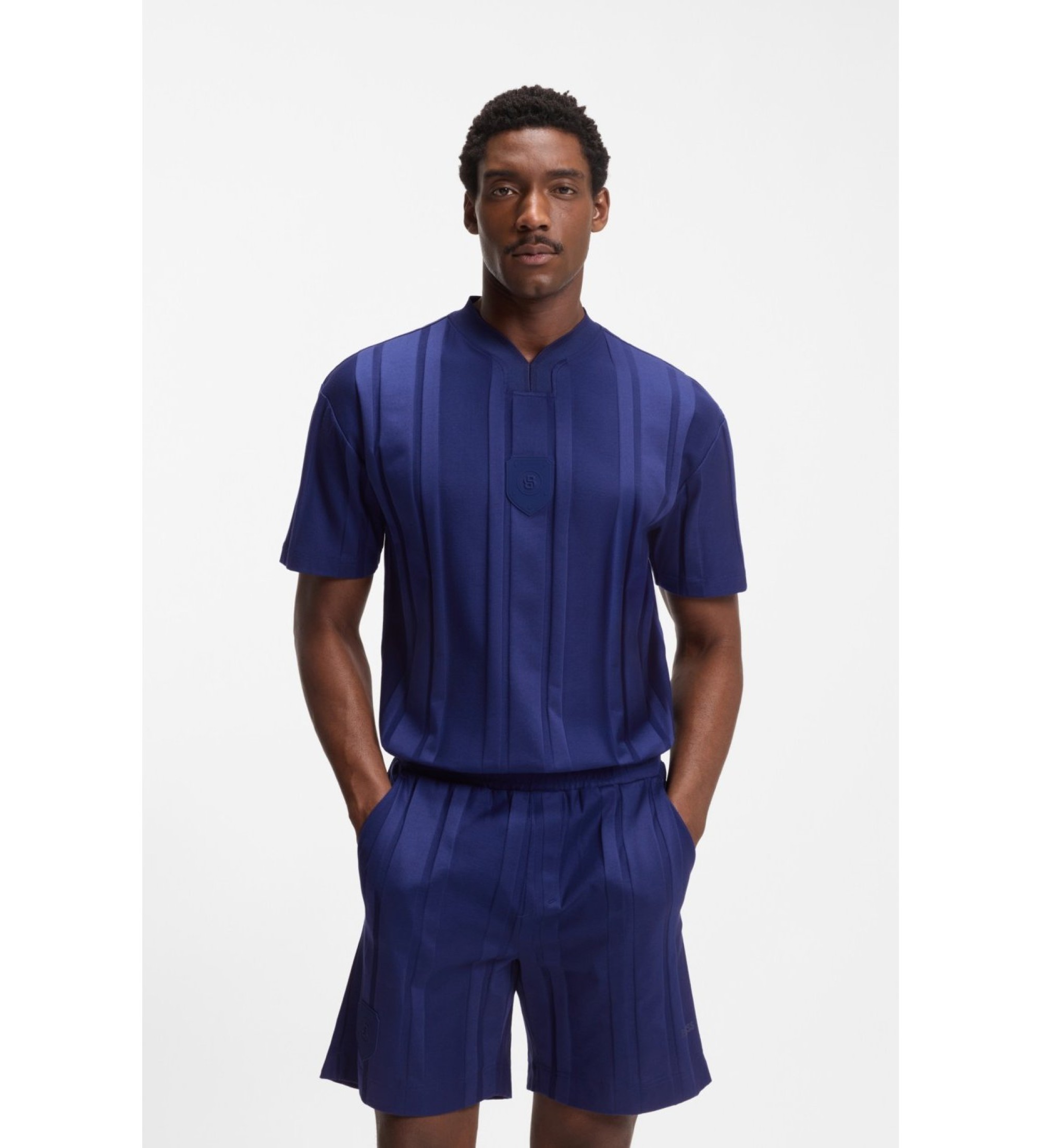 BOSSvoor mannen. 50554645 Marine gestreept T-shirt (XS), Casual, Katoen, Korte mouwen, Marineblauw