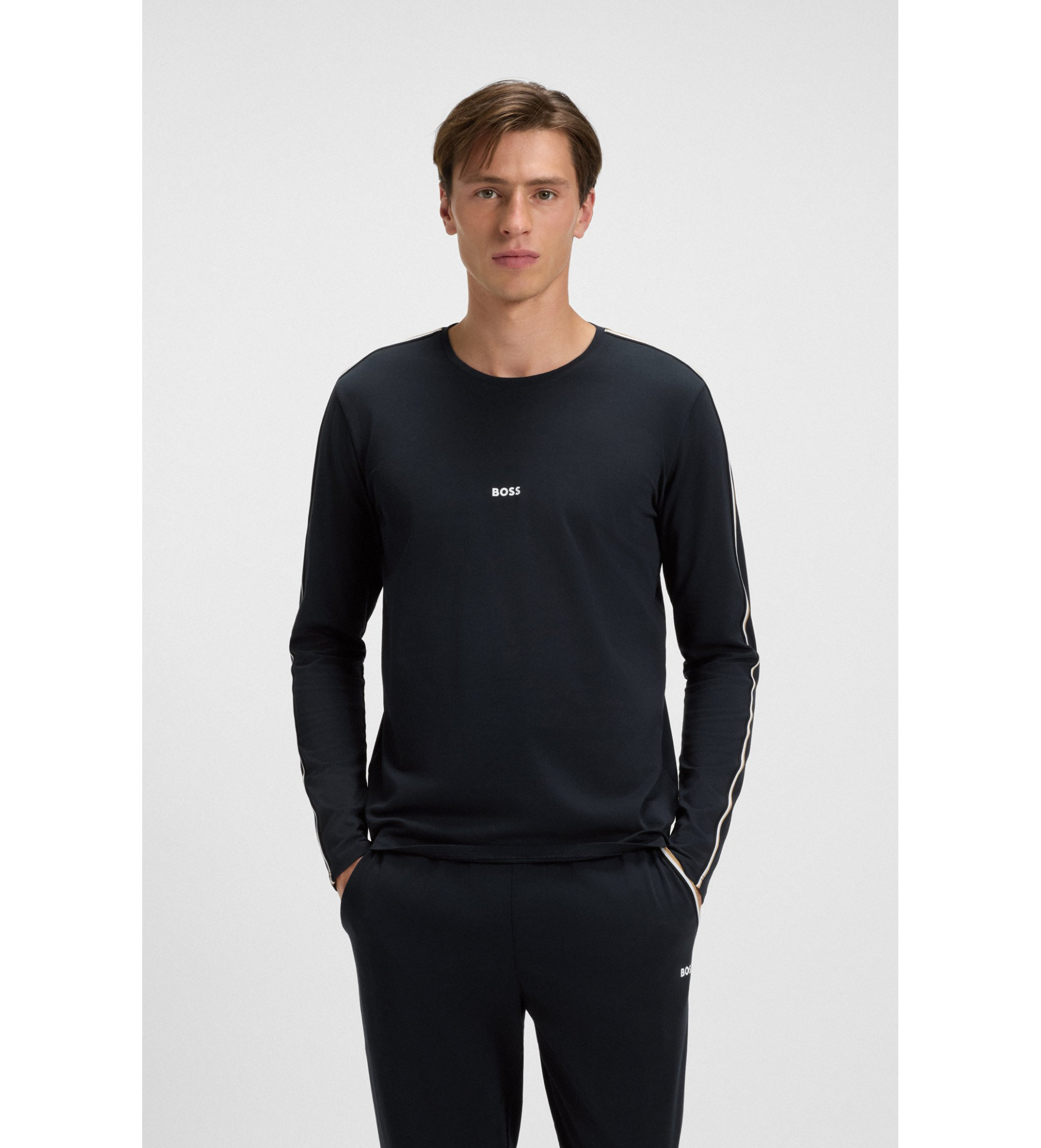 BOSS für Herren. 50550484 Einzigartiges T-shirt navy (M), Lässig, Baumwolle, Langarm, Marine