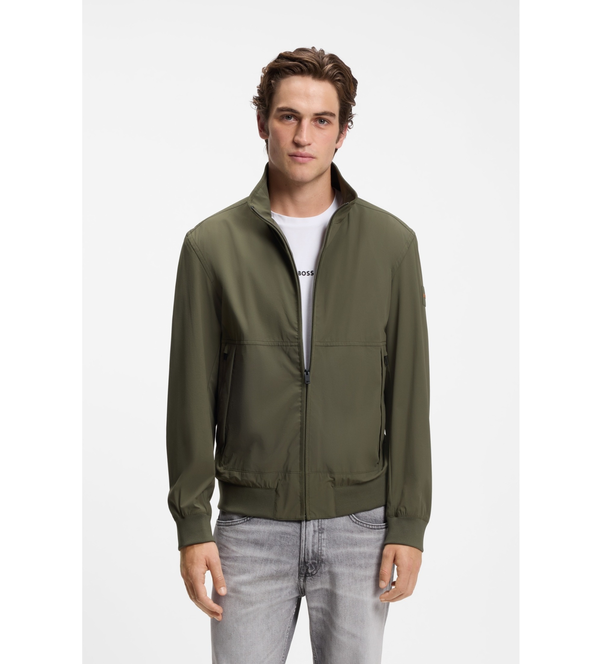 BOSS für Herren. 50560986 Grüne Harrington-Jacke (50), Lässig, Polyamid