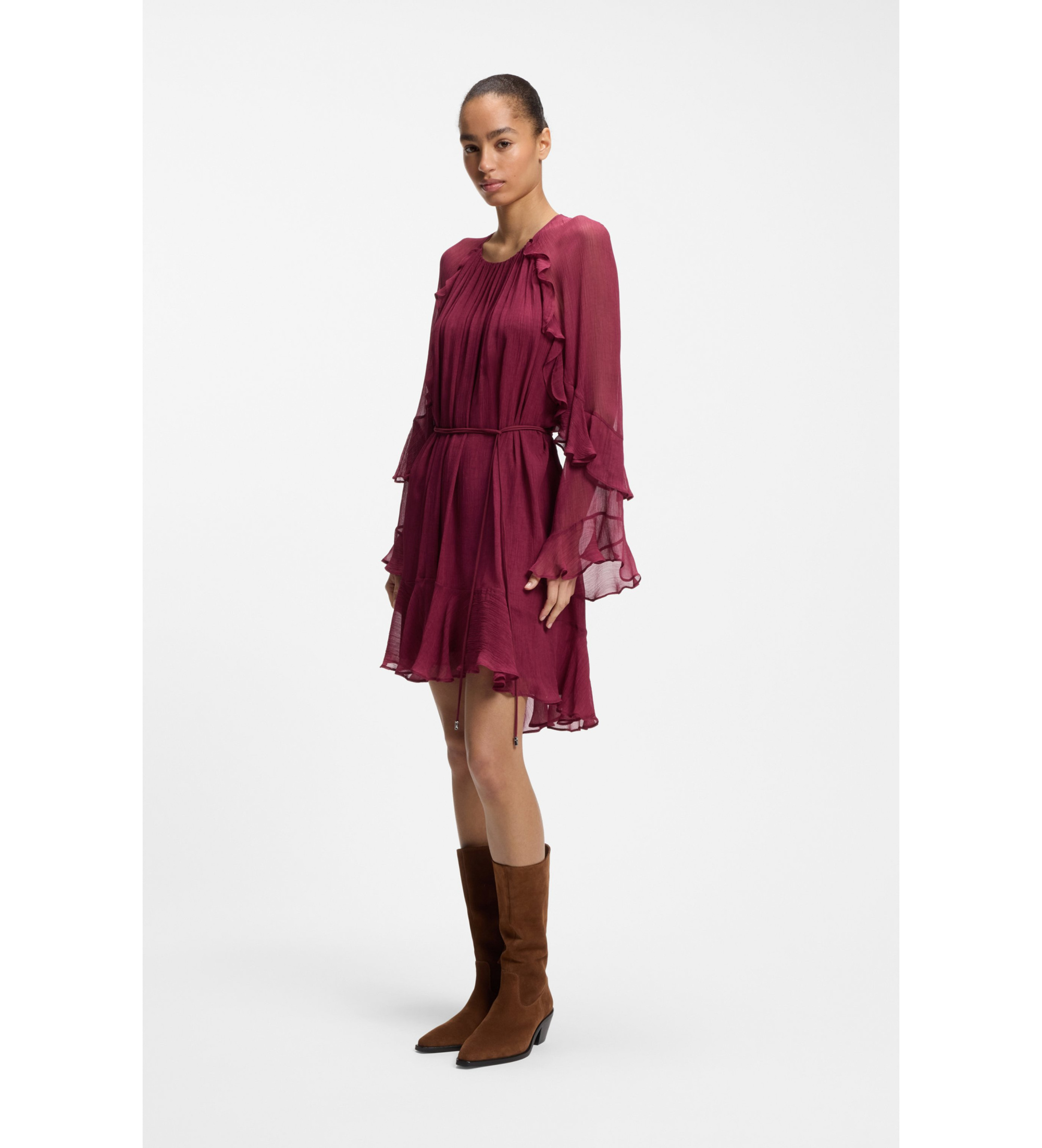 BOSS für Damen. 50564696 Kleid Dredia rot (38), Lässig, Viskose, Langarm, Bordeaux