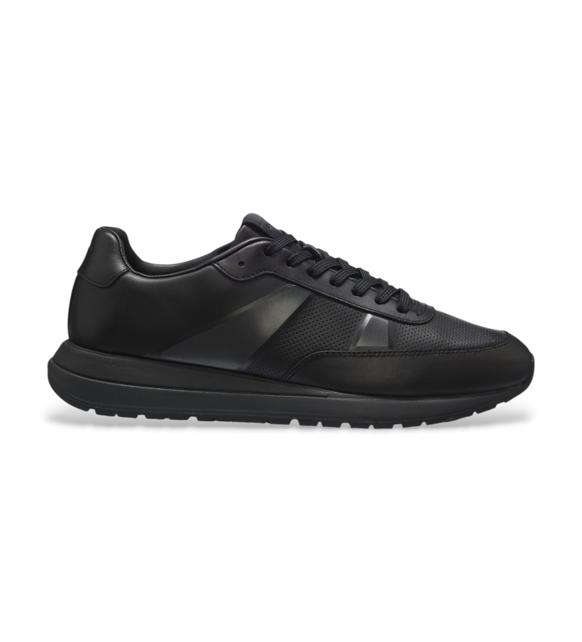 BOSS für Herren. 50573571 Vinston Runner Sneaker aus Leder, schwarz (41), Wohnung, Schnürsenkel, Lässig