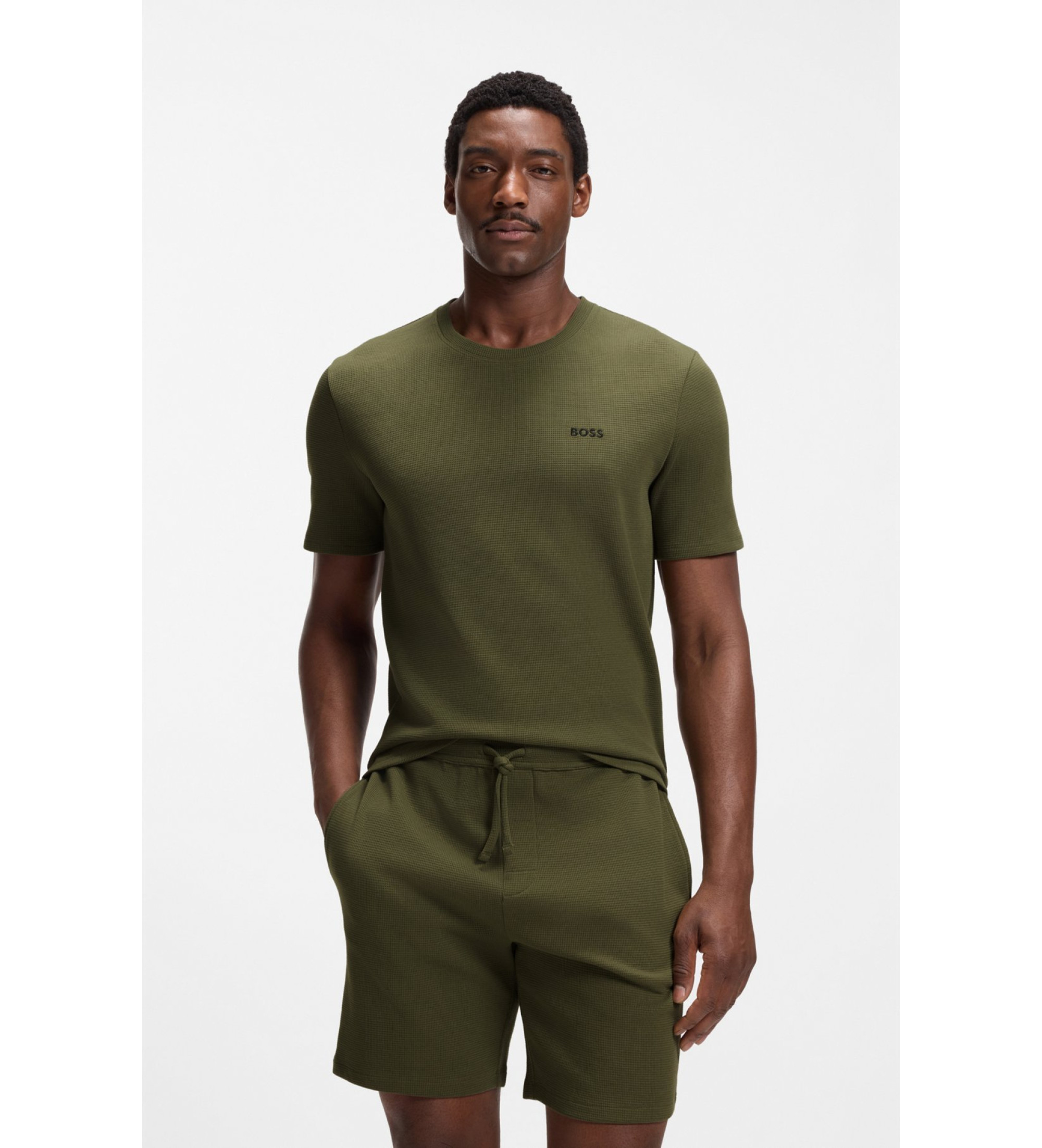 BOSS für Herren. 50535891 Waffel-T-Shirt grün (XXL), Lässig, Baumwolle, Kurzarm