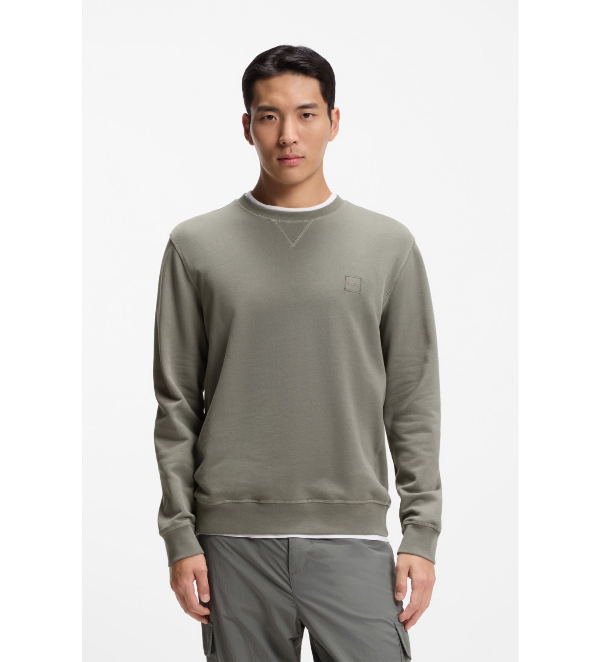 BOSS für Herren. 50509323 Sweatshirt Applique Logo grün (XL), Lässig, Baumwolle