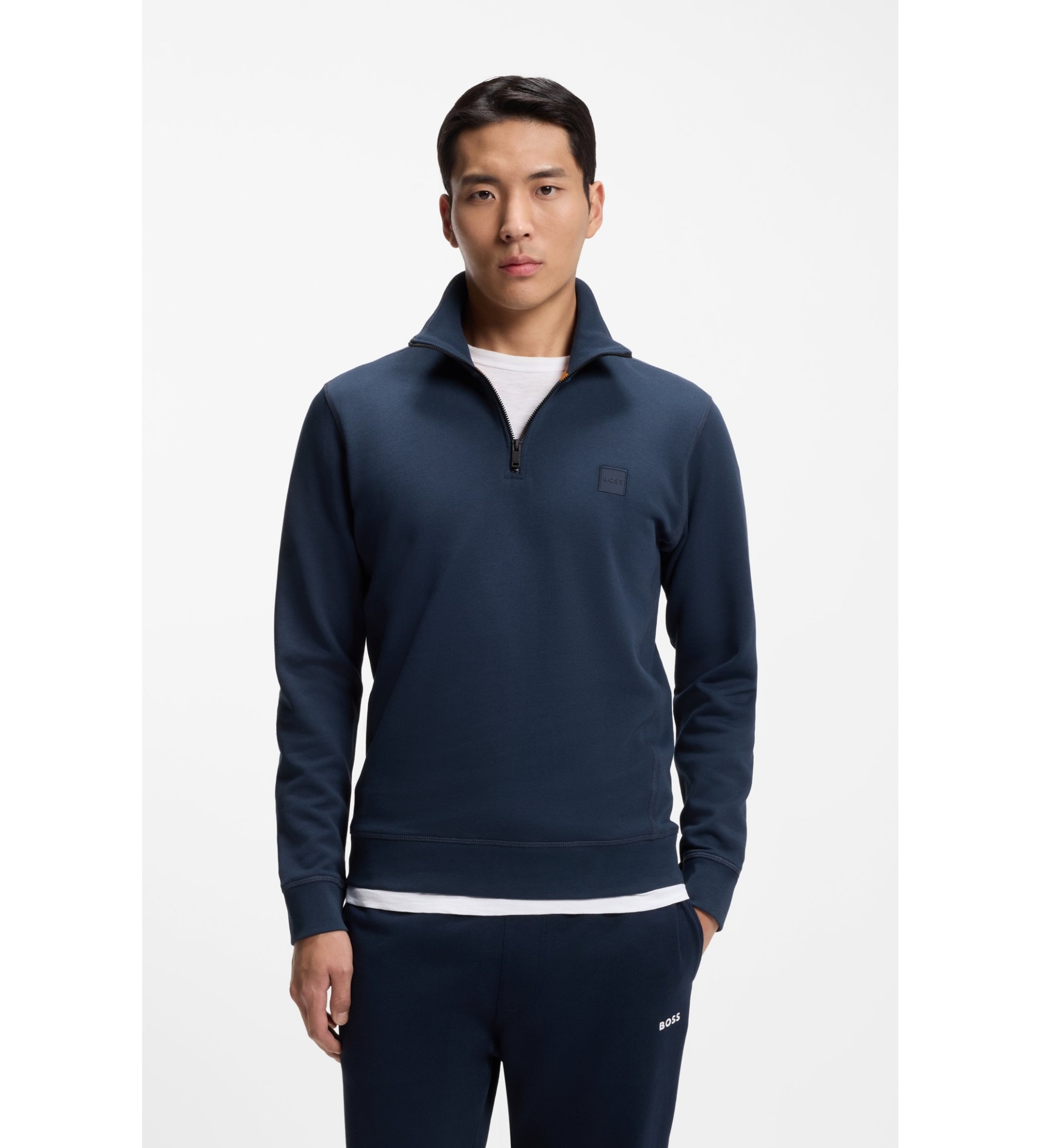 BOSS für Herren. 50468926 Sweatshirt Fleece Zip Neck Navy (M), Blau, Lässig, Baumwolle, Marine