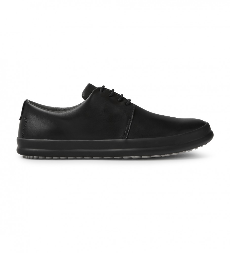 Campervoor mannen. K100836-001 Lederen schoenen Chassis zwart (46), Leer, Plat, Veters, Casual