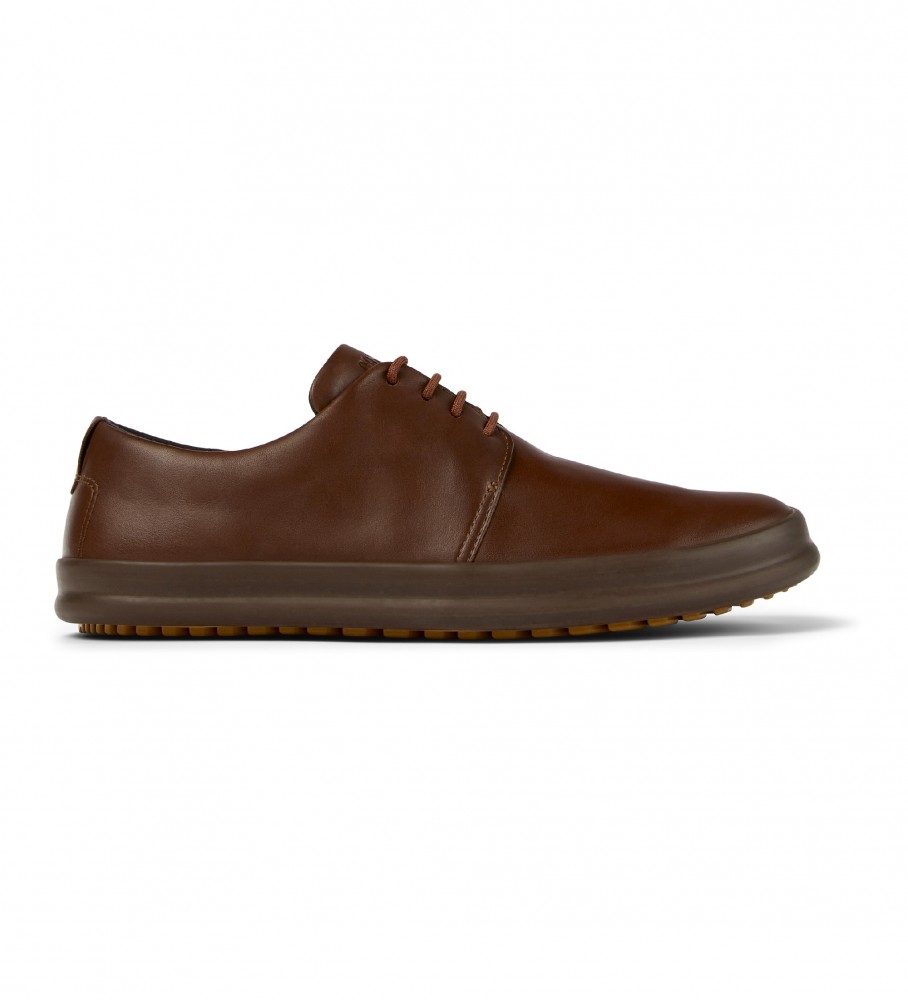 Campervoor mannen. K100836-016 Bruin Chassis Leren Sneakers (40), Leer, Plat, Veters, Casual