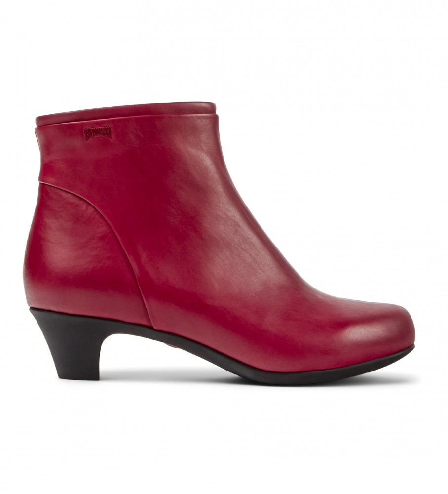 Campervoor vrouwen. 46232-040 Leren enkellaars Helena laag rood (39), Leer, 3 tot 5 cm, Ritssluiting, Casual