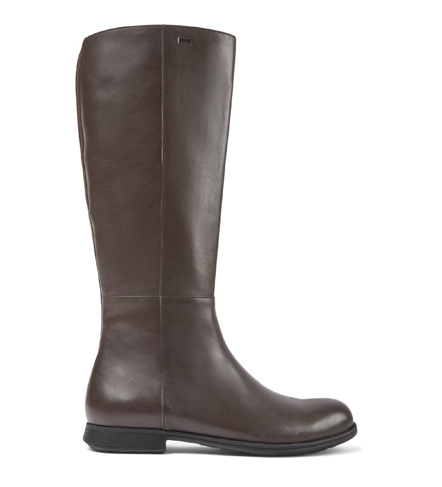 Campervoor vrouwen. K400451-003 Mil bruine leren laarzen (35), Leer, 1 tot 3 cm, Ritssluiting, Casual