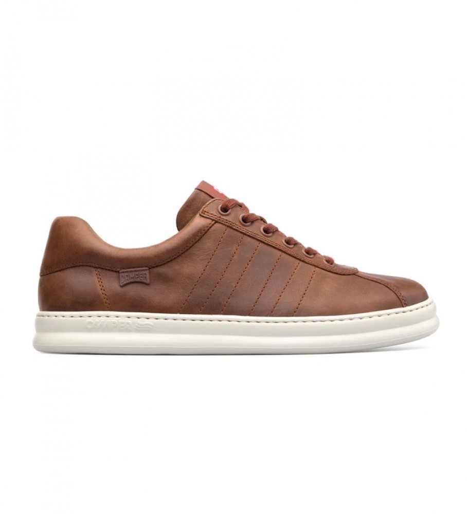 Campervoor mannen. K100227-014 Runner bruine leren sportschoenen (39), Leer, Plat, Veters, Casual
