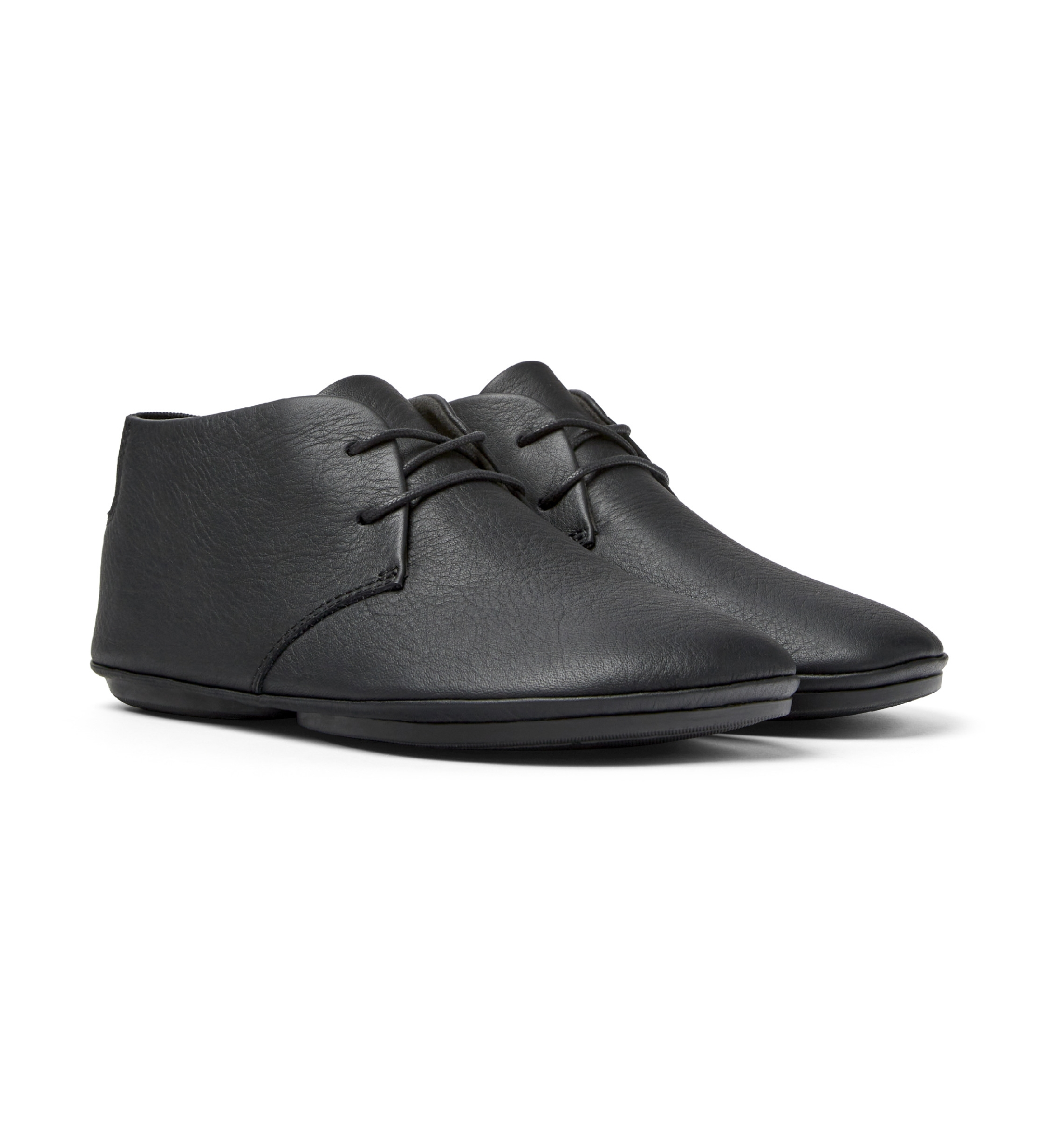 Campervoor vrouwen. K400221-036 Nina leren enkellaarsjes zwart (35), Leer, Plat, 1 tot 3 cm, Veters, Casual