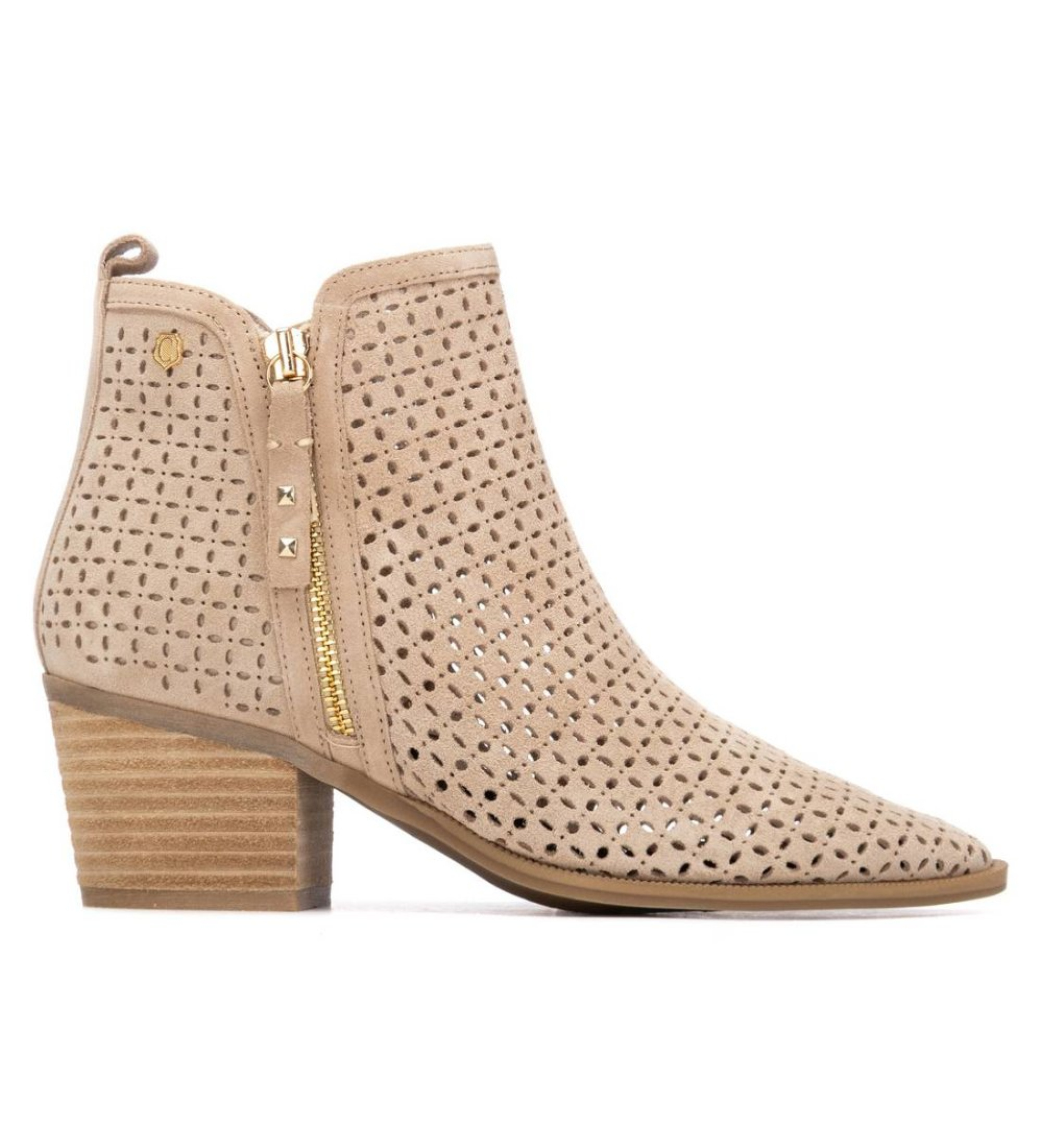 Carmela für Damen. 16314903-BEIGE Leder-Stiefeletten 163149 beige (39), Braun, 3 bis 5 cm, Spaltleder, Reißverschluss, Lässig