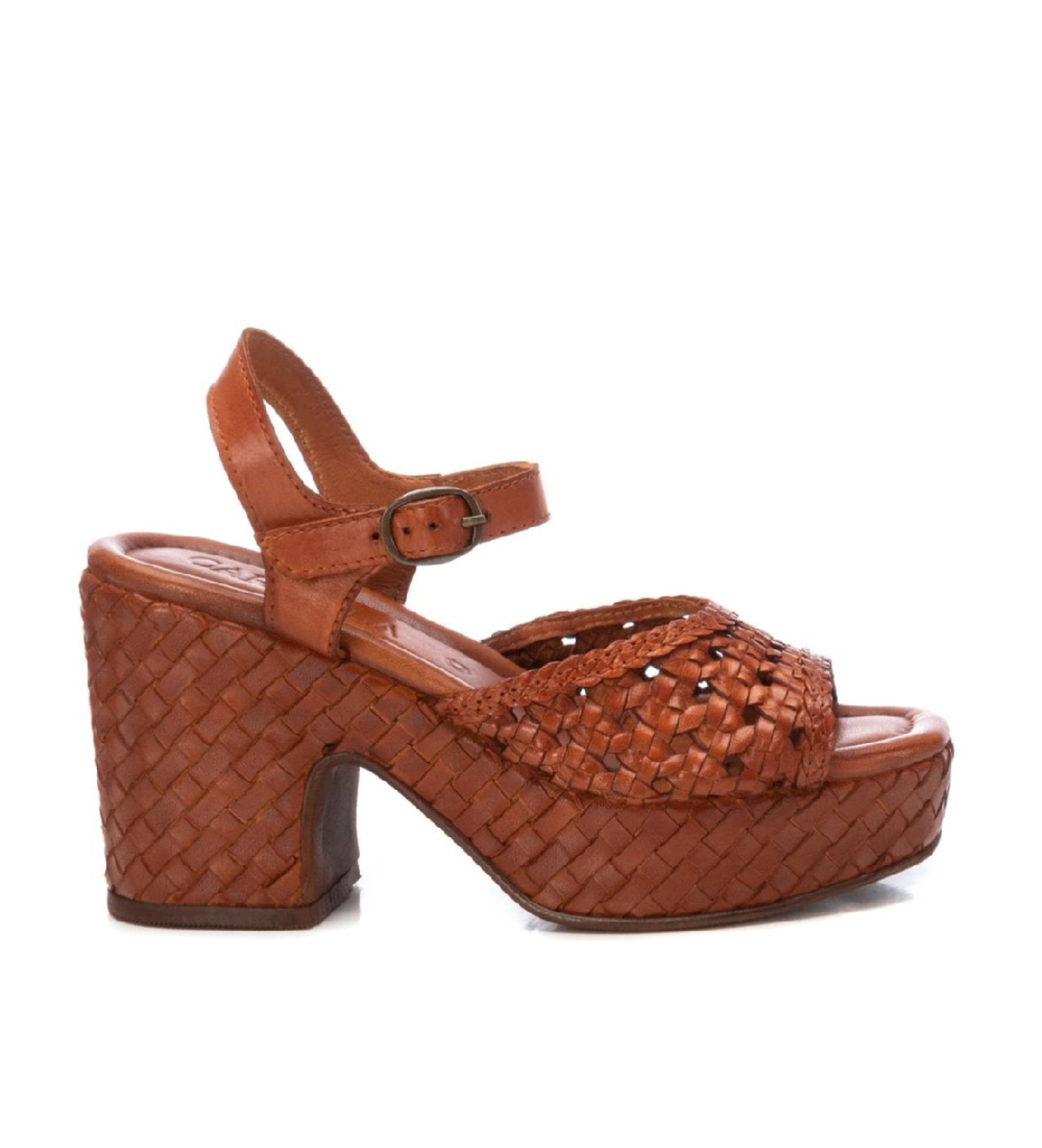 Carmela für Damen. 16163701-CAMEL Ledersandalen 161637 braun (41), 8 bis 10 cm, Schnalle, Lässig