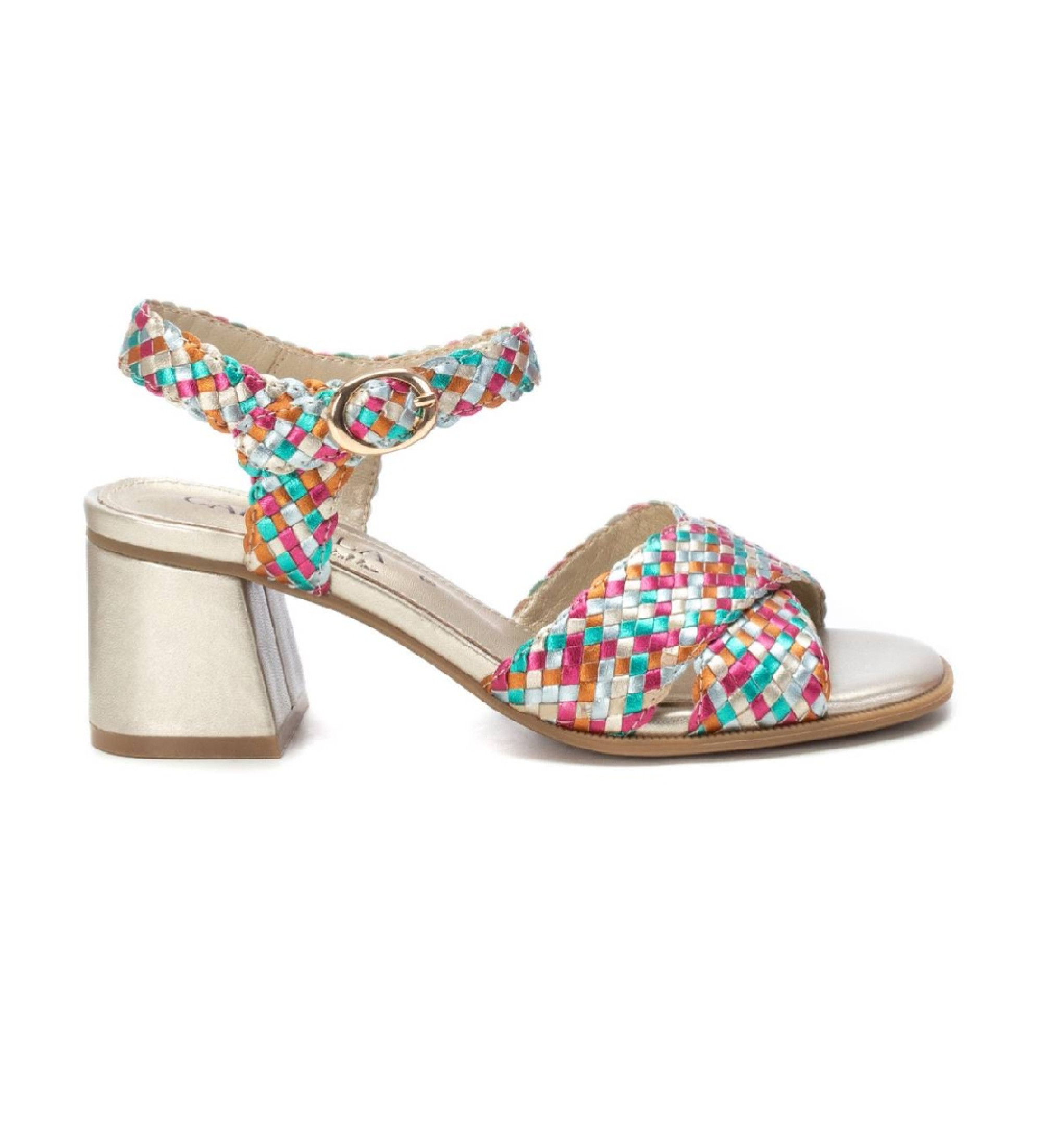 Carmela für Damen. 16219205-MULTICOLOR Leder-Sandalen 162192 mehrfarbig (38), 3 bis 5 cm, Schnalle, Lässig, Party