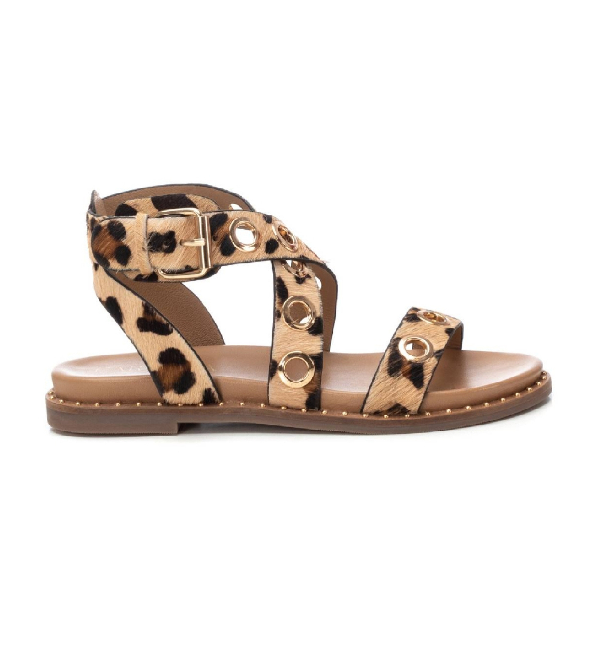 Carmela für Damen. 16238903-LEOPARDO Ledersandalen 162389 braun (39), Wohnung, Schnalle, Lässig, Tierdruck