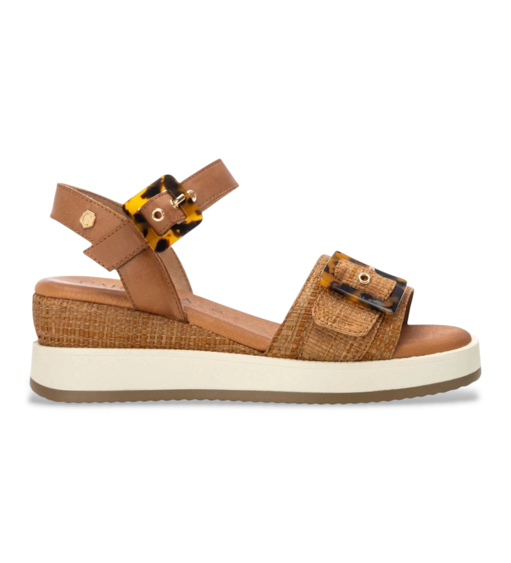 Carmela für Damen. 16222702-CAMEL Braune Sandalen 162227 (36), Stoff, 5 bis 8 cm, Schnalle, Lässig