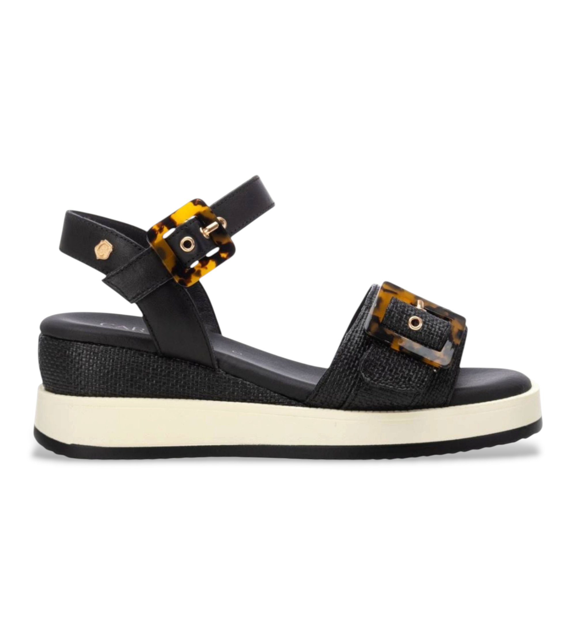 Carmela für Damen. 16222701-NEGRO Sandalen 162227 schwarz (38), Stoff, 5 bis 8 cm, Schnalle, Lässig