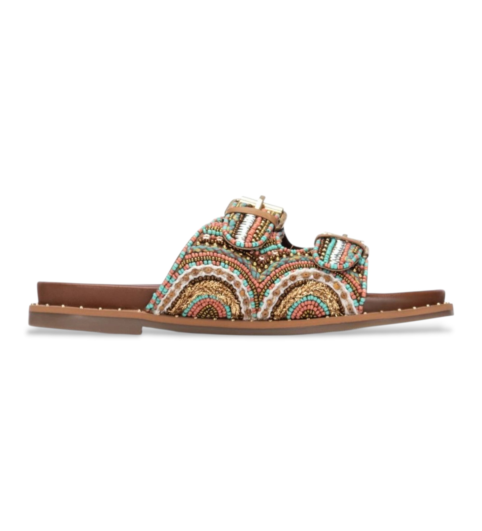 Carmela für Damen. 16320002-CORAL Sandalen 163200 mehrfarbig (41), Stoff, Wohnung, Keine, Lässig