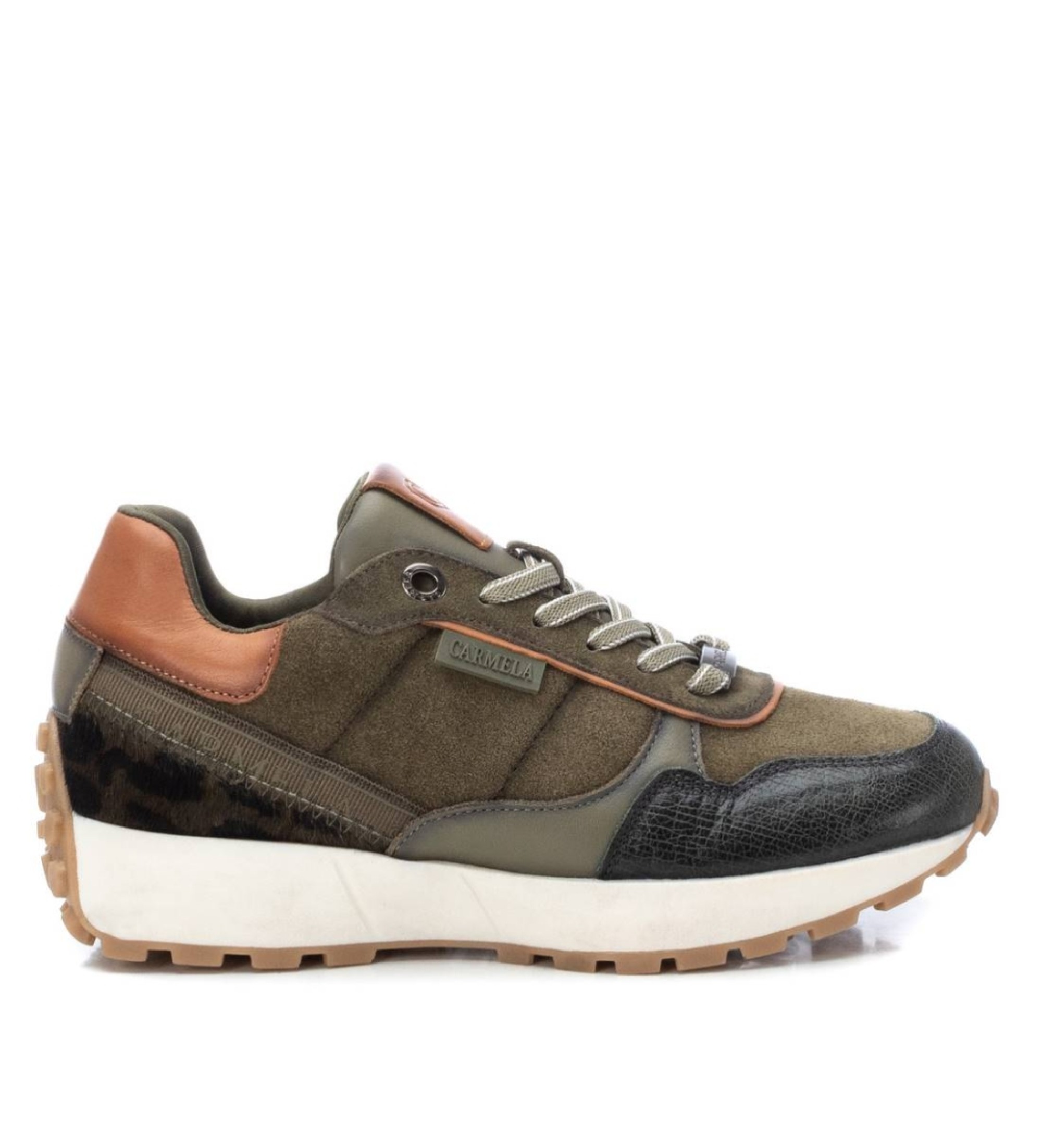 Carmela für Damen. 16086203-KAKI Turnschuhe 160862 grün (37), Leder, 3 bis 5 cm, Spaltleder, Schnürsenkel, Lässig