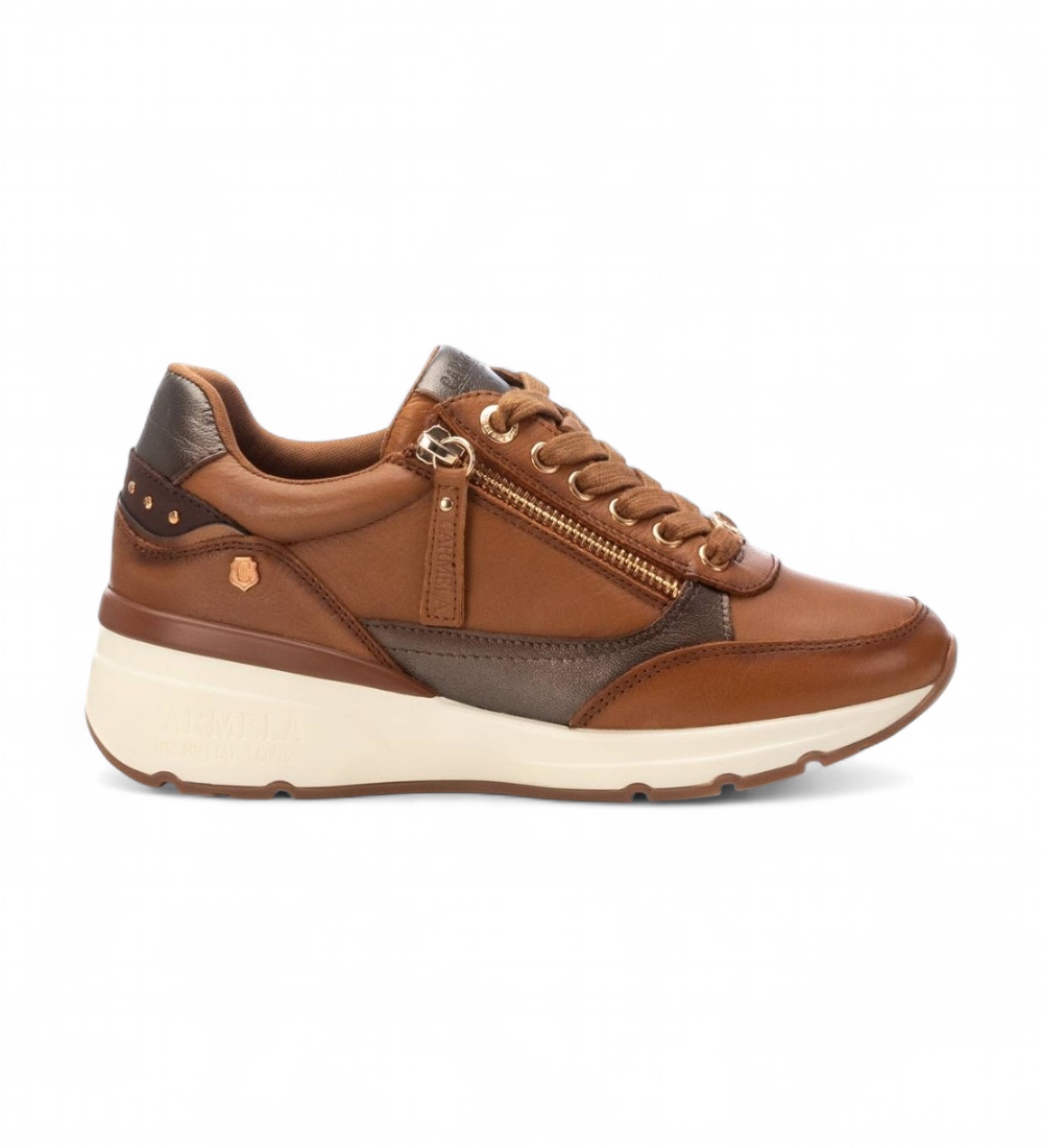 Carmela für Damen. 16182502-CAMEL Leder Turnschuhe 161825 braun (39), 3 bis 5 cm, Reißverschluss, Lässig