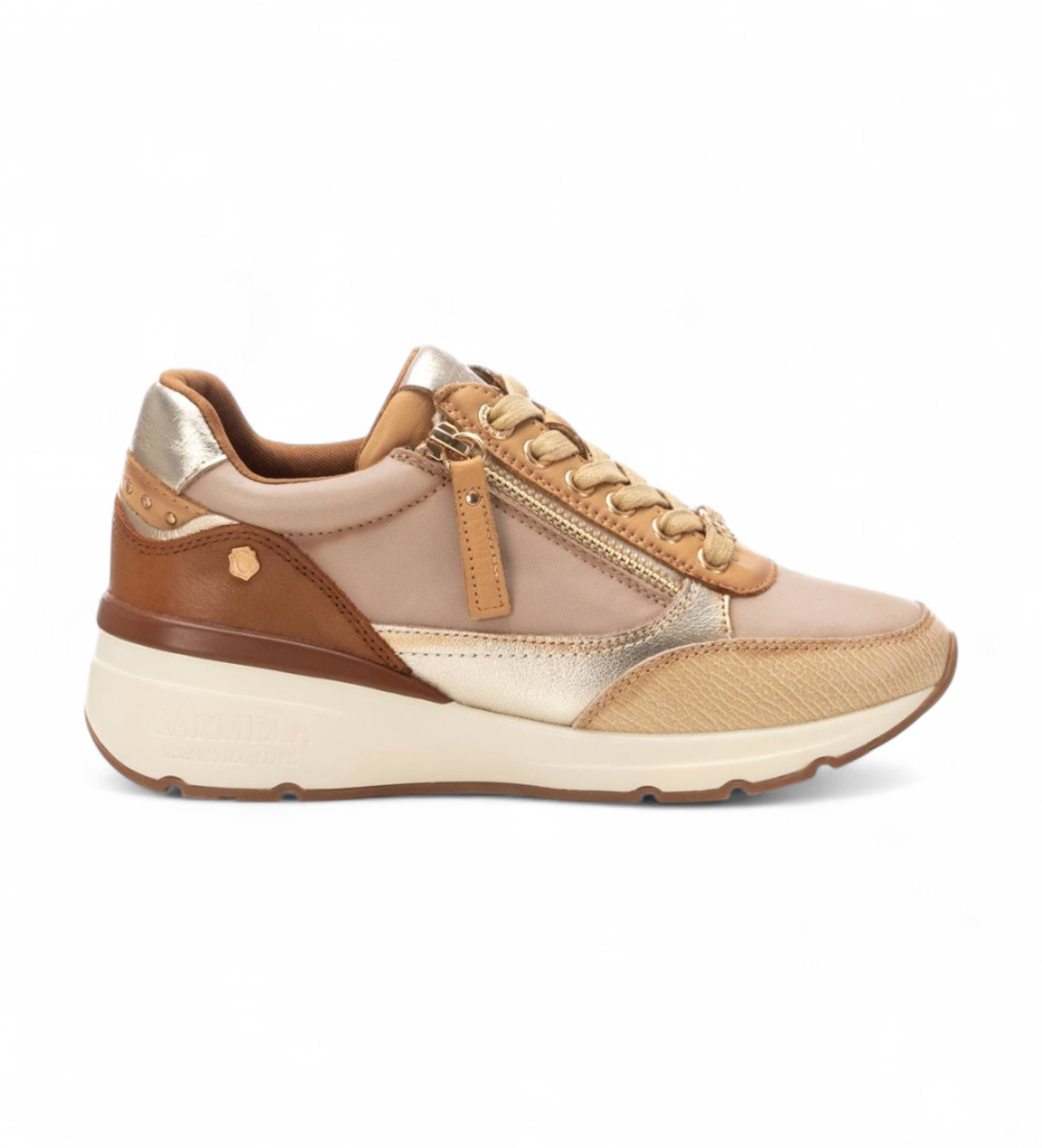 Carmela für Damen. 16182506-HIELO Leder Turnschuhe 161825 beige (37), 3 bis 5 cm, Reißverschluss, Lässig
