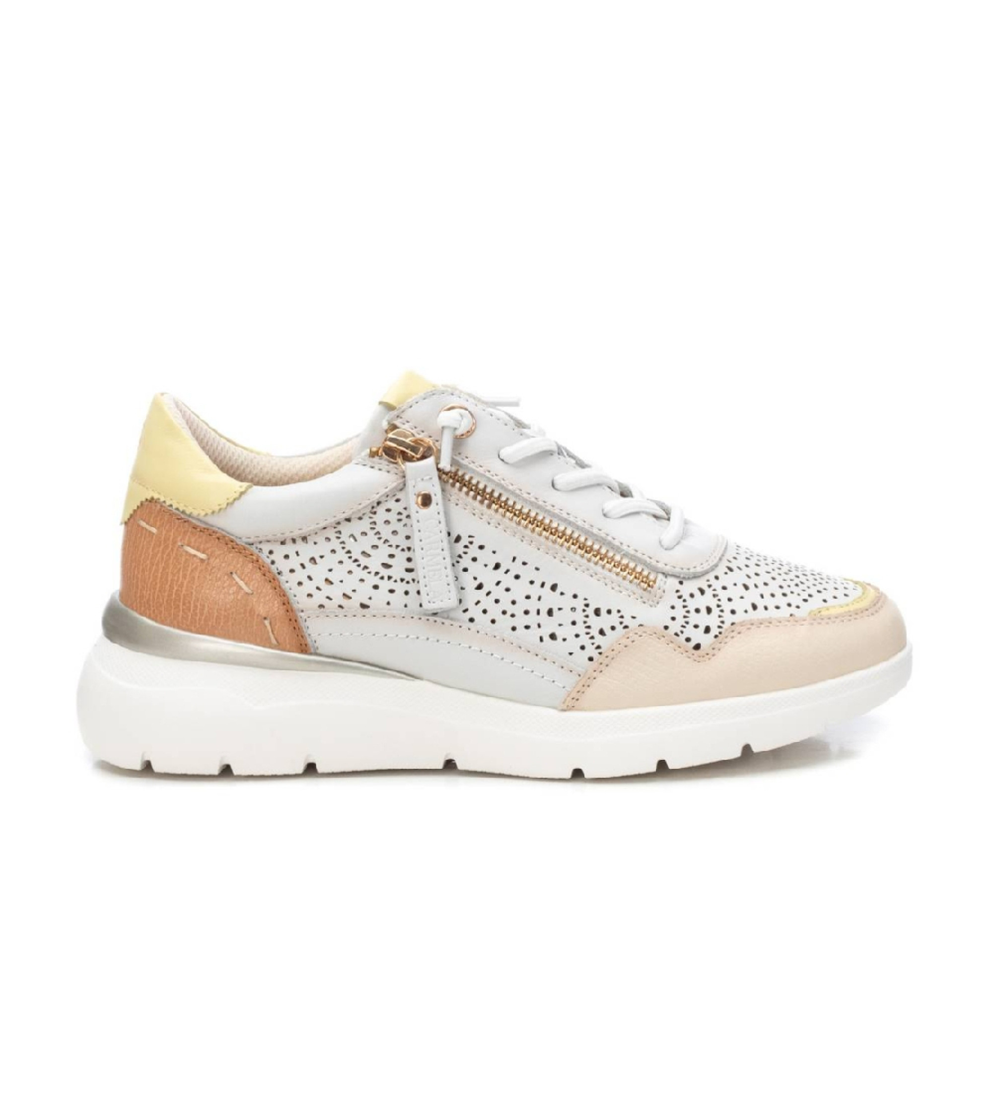 Carmela für Damen. 16227401-HIELO Leder Turnschuhe 162274 off-white (36), Weiß, Wohnung, Schnürsenkel, Reißverschluss, Lässig