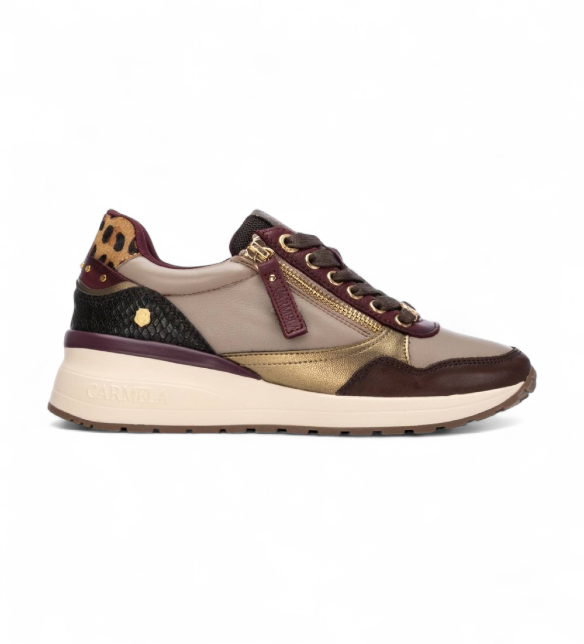 Carmela für Damen. 16244206-BURDEOS Leder Turnschuhe 162442 braun (41), 3 bis 5 cm, Reißverschluss, Lässig
