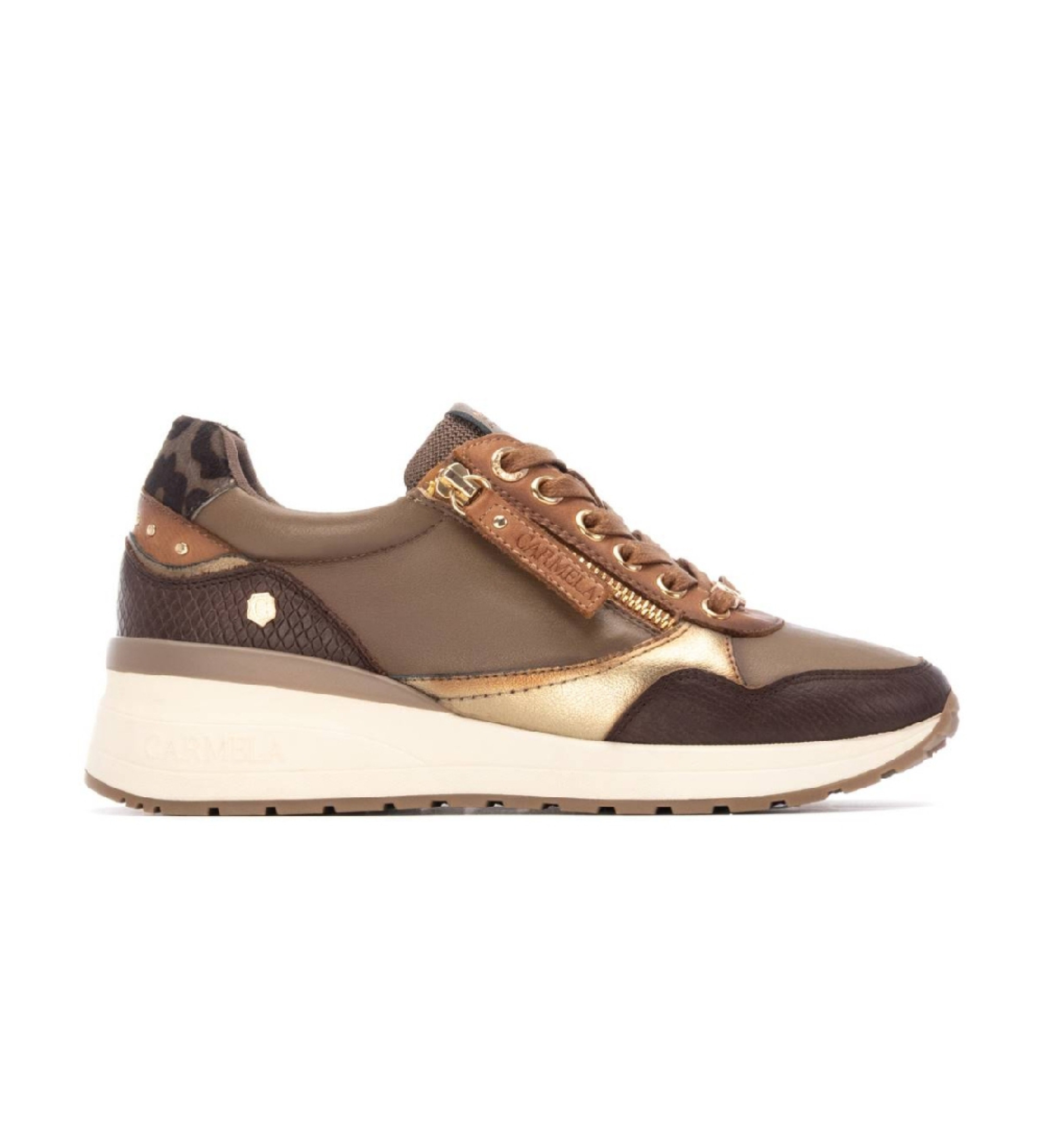 Carmela für Damen. 16244208-MARRON Leder Turnschuhe 162442 braun (37), 1 bis 3 cm, Reißverschluss, Lässig