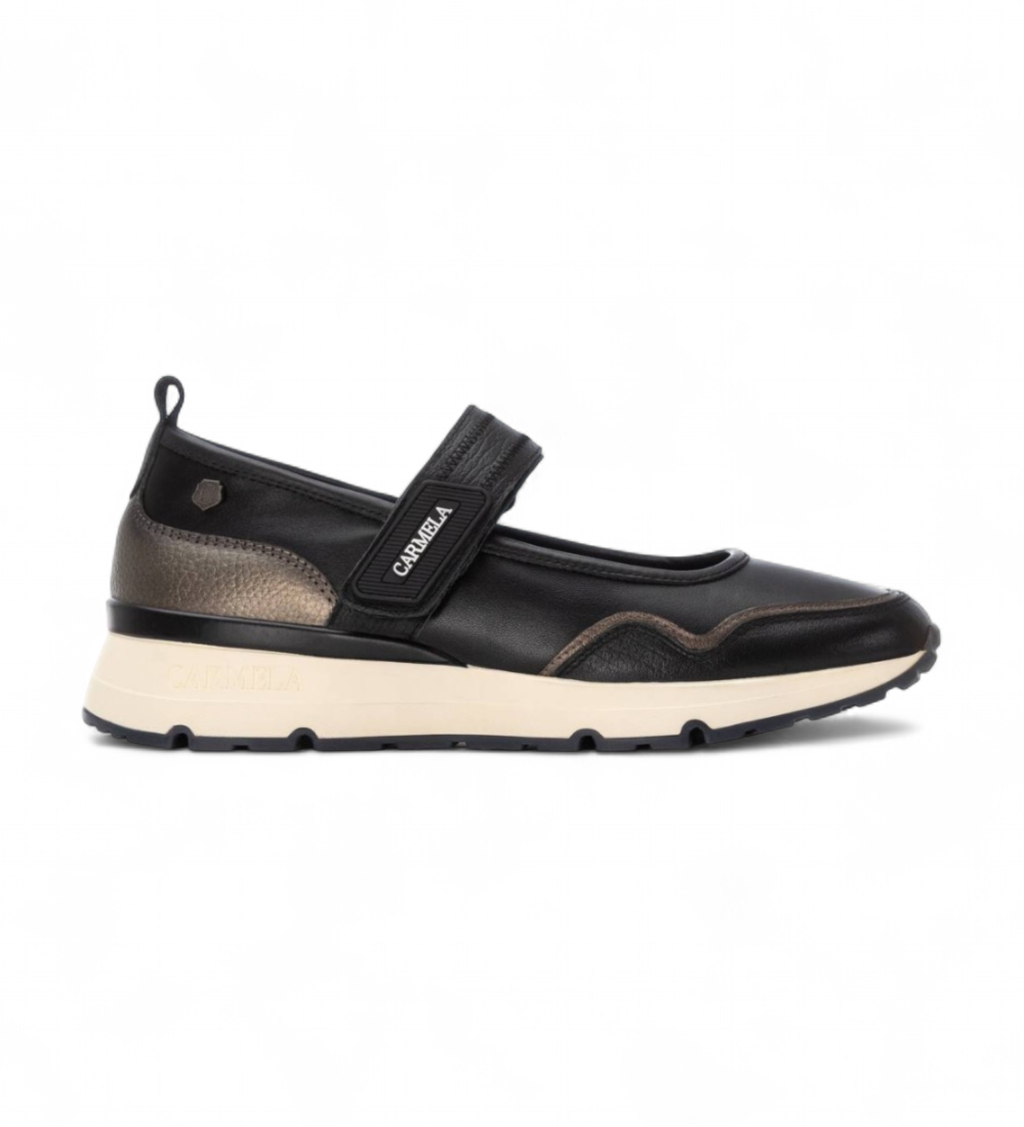 Carmela für Damen. 16251501-NEGRO Lederschuhe 162515 schwarz (36), Wohnung, 1 bis 3 cm, Klettverschluss, Lässig