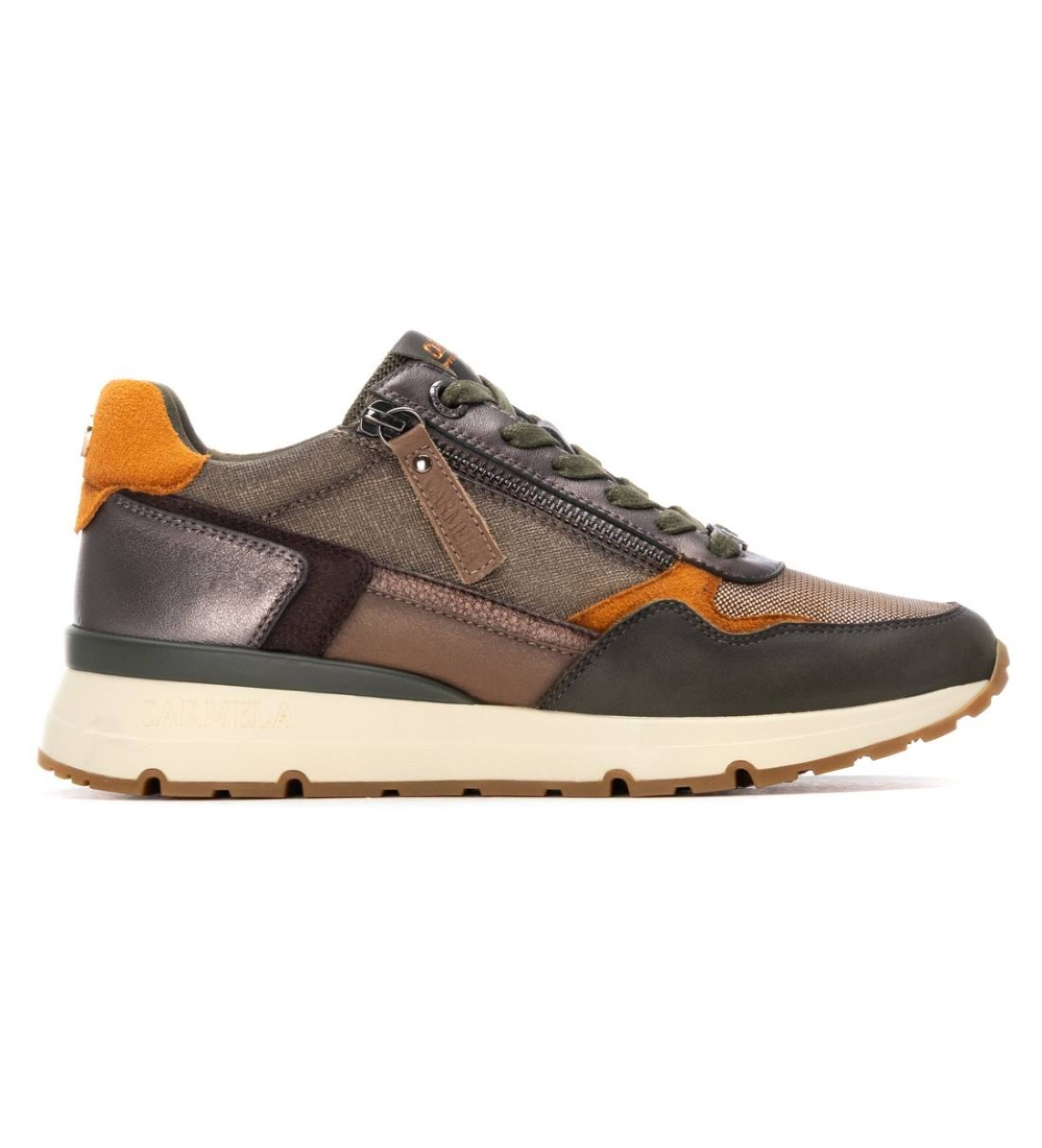 Carmela für Damen. 16251704-KAKI Turnschuhe aus Leder 162517 (36), Wohnung, Schnürsenkel, Lässig