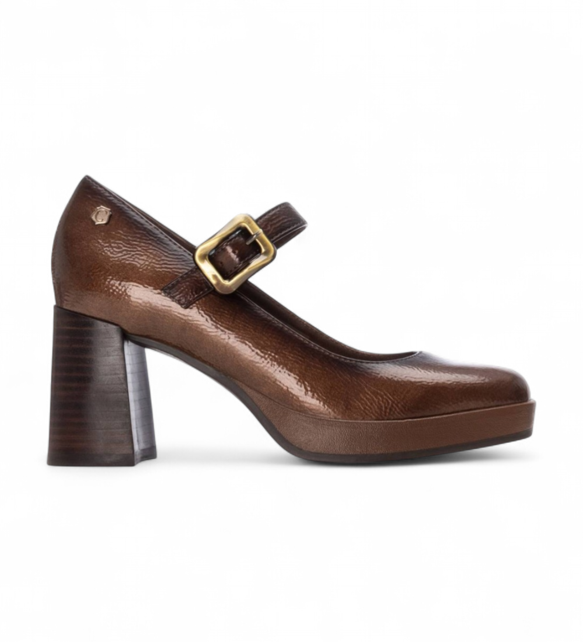 Carmela für Damen. 16253501-TAUPE Schuhe 162535 braun (40), 5 bis 8 cm, Schnalle, Lässig, Klassisch, Lackleder