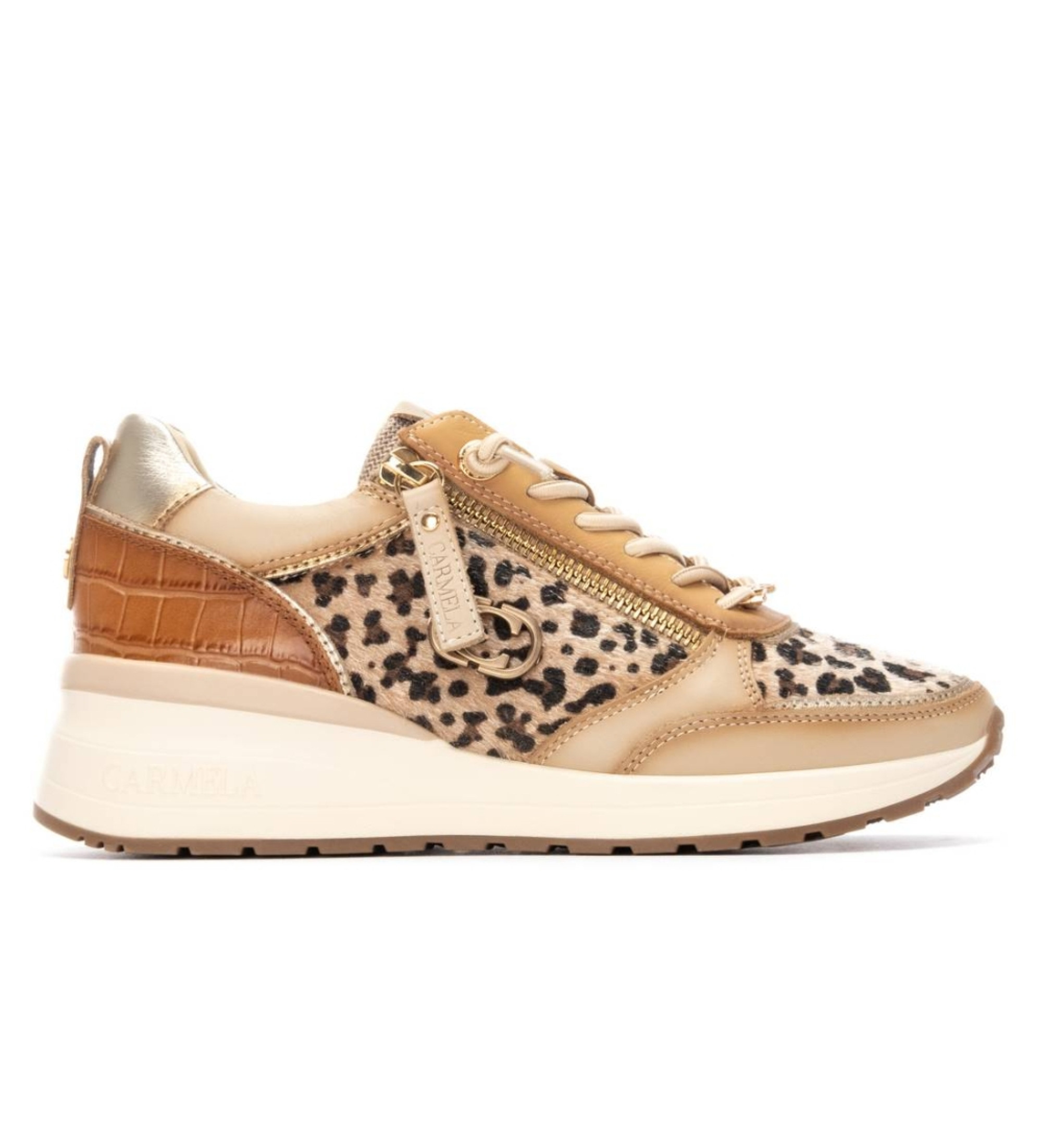 Carmela für Damen. 16265301-BEIGE Braune Leder-Turnschuhe 162653 (37), 3 bis 5 cm, Schnürsenkel, Lässig