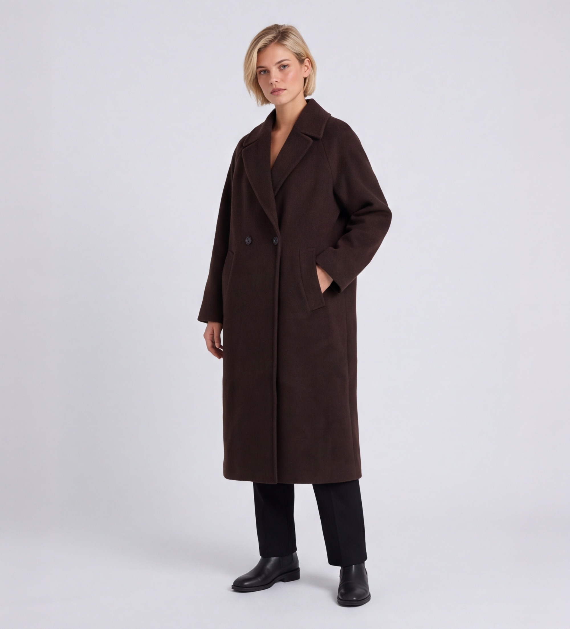 Circolo 1901voor vrouwen. FD4232 Bruine wollen overjas met dubbele rij knopen (LXL), Casual, Klassiek