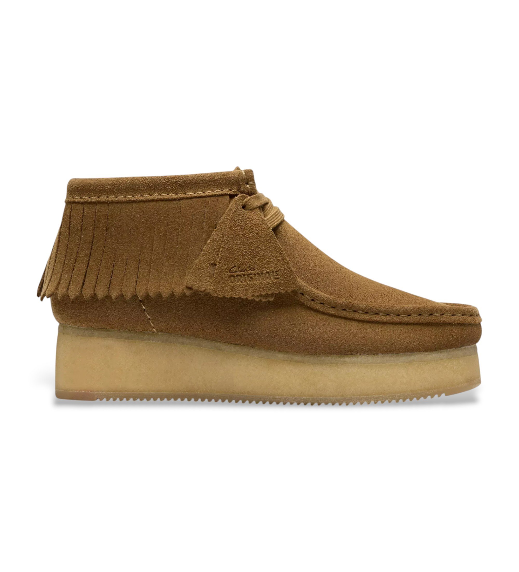 Clarks für Damen. 26182855 Wallabee Wedge Fransenstiefel aus Wildleder Braun (37), 3 bis 5 cm, Schnürsenkel, Lässig