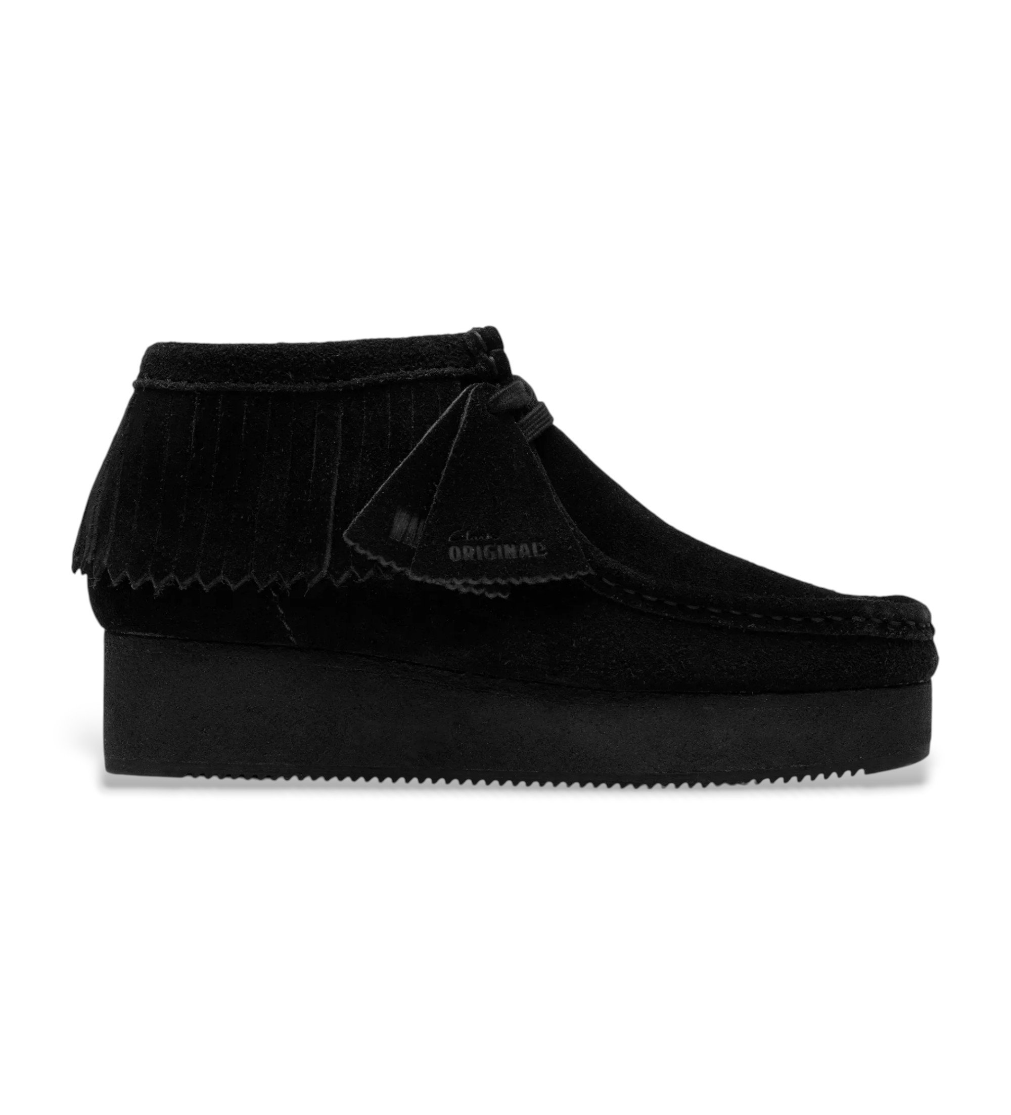Clarks für Damen. 26182854 Wallabee Wedge Fransenstiefeletten aus Wildleder Schwarz (39), 3 bis 5 cm, Schnürsenkel, Lässig