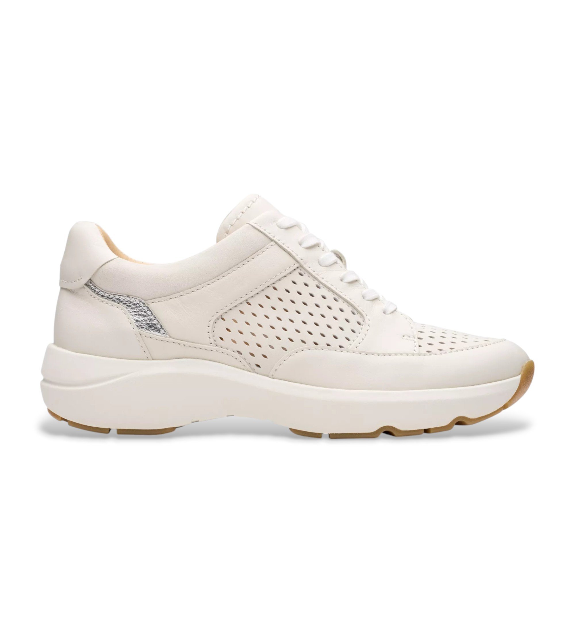 Clarks für Damen. 26181361 Tivoli Walk Leder Turnschuhe off-white (36), Weiß, 3 bis 5 cm, Schnürsenkel, Lässig