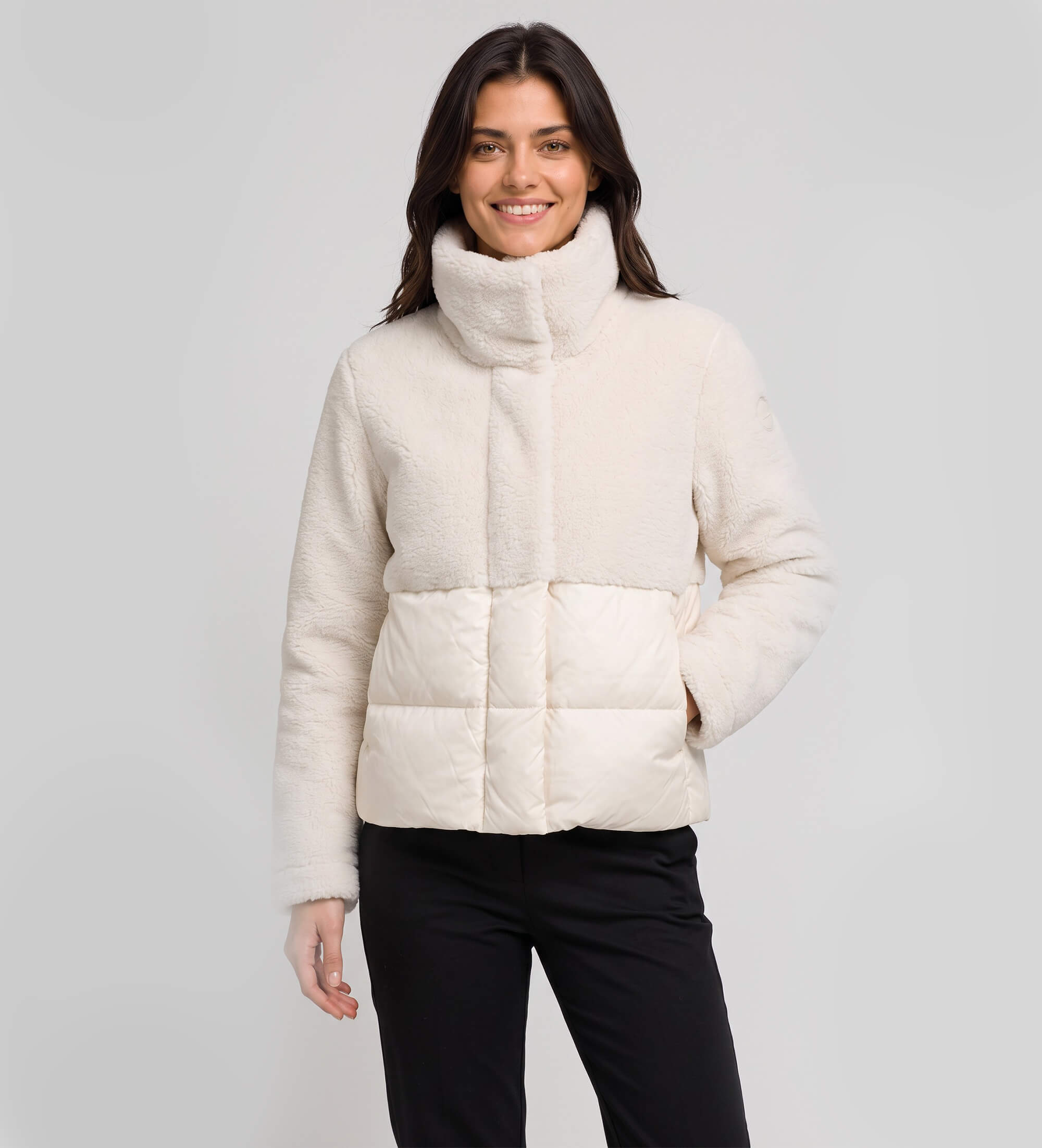Colmar für Damen. 22000010-1JD Weiße, leicht getönte Teddyfell-Steppjacke (44), Lässig, Polyester