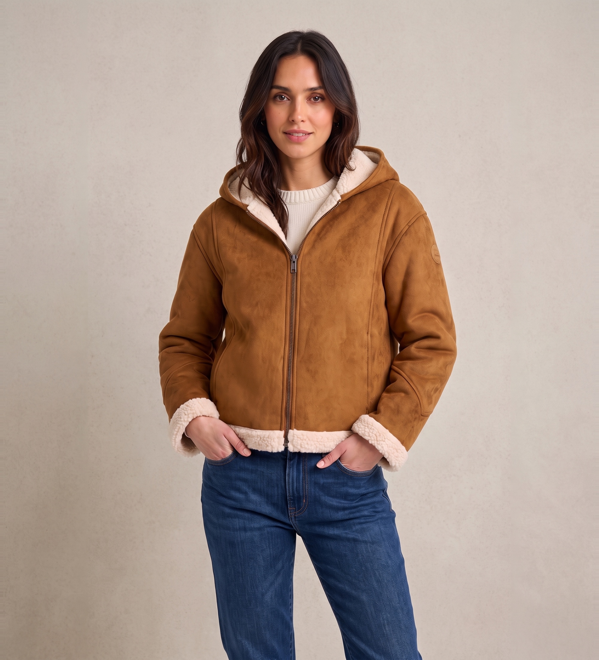 Colmar für Damen. 20000019-1JU Braune Lammfelljacke mit Kapuze (44), Lässig, Polyester